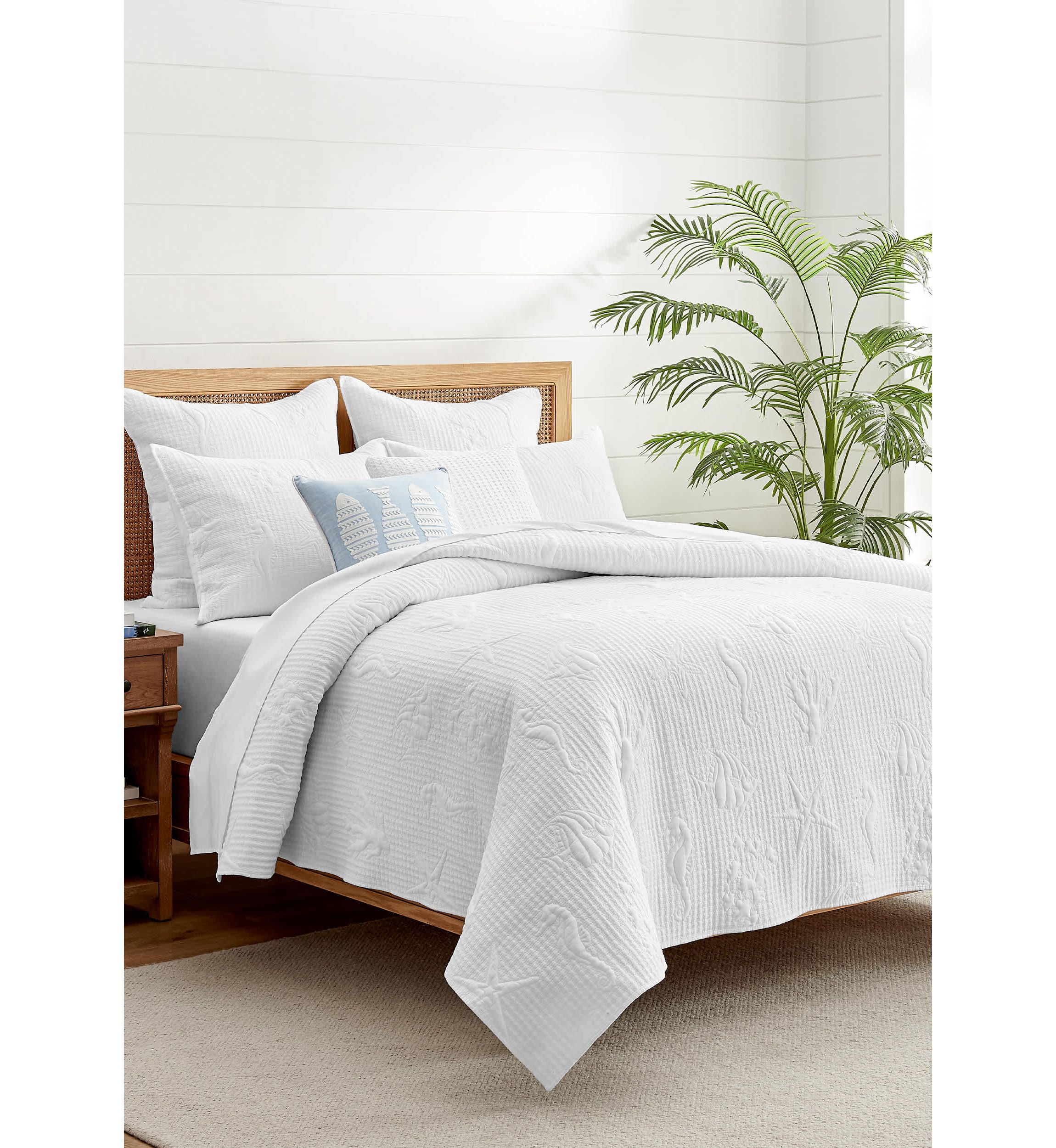 Cross Stitch Sea White Euro Sham Set of 2