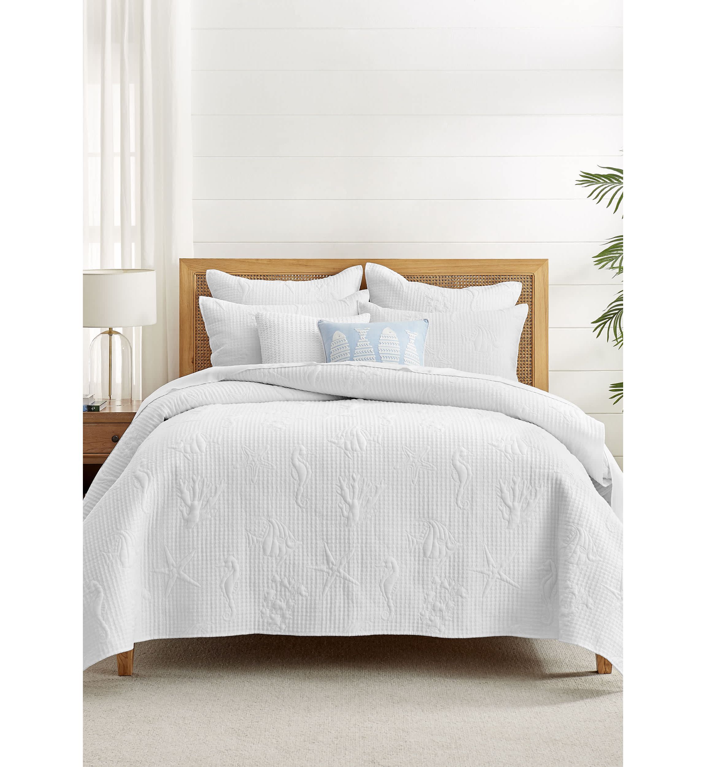 Cross Stitch Sea White Euro Sham Set of 2