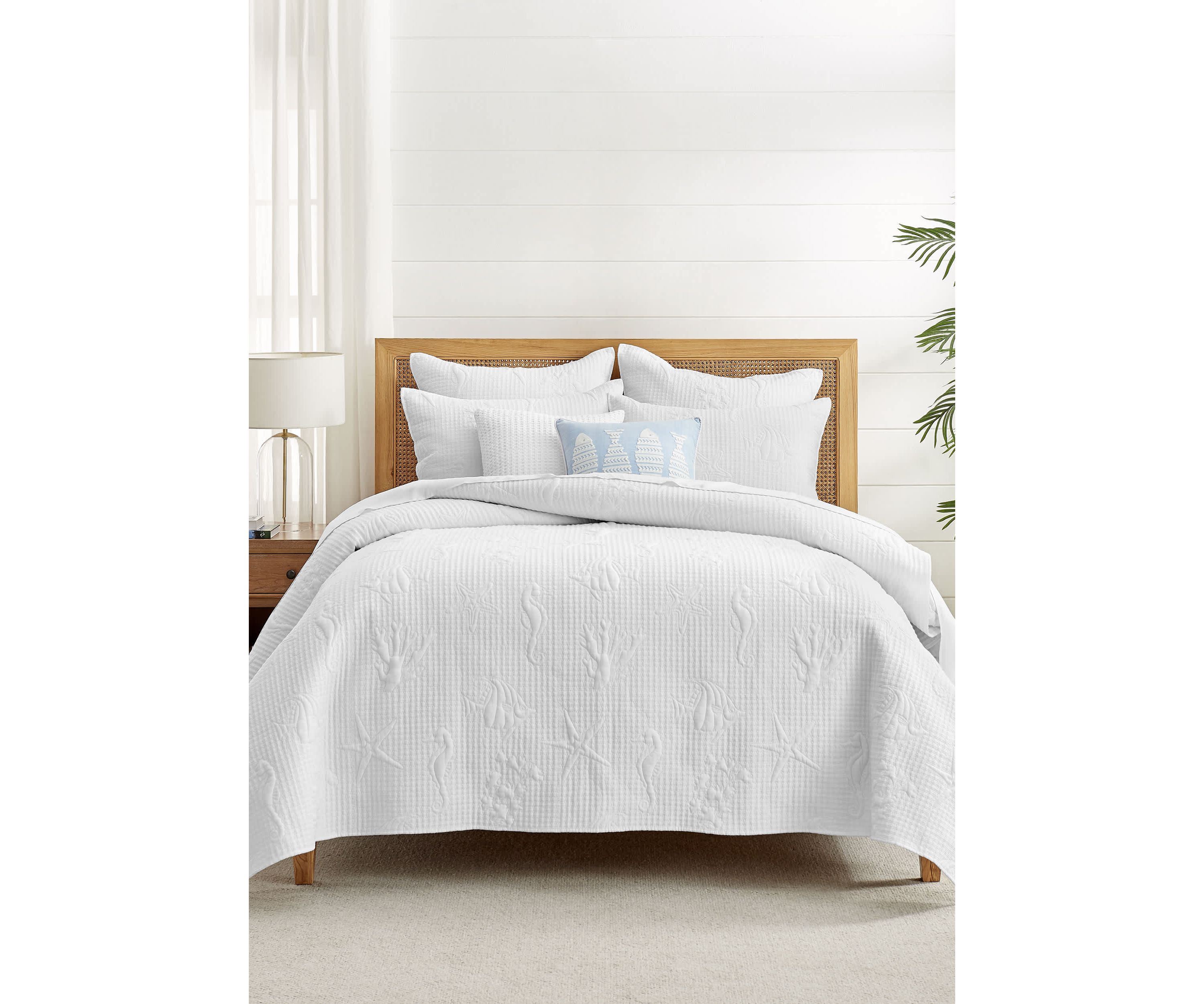 Cross Stitch Sea White Euro Sham Set of 2