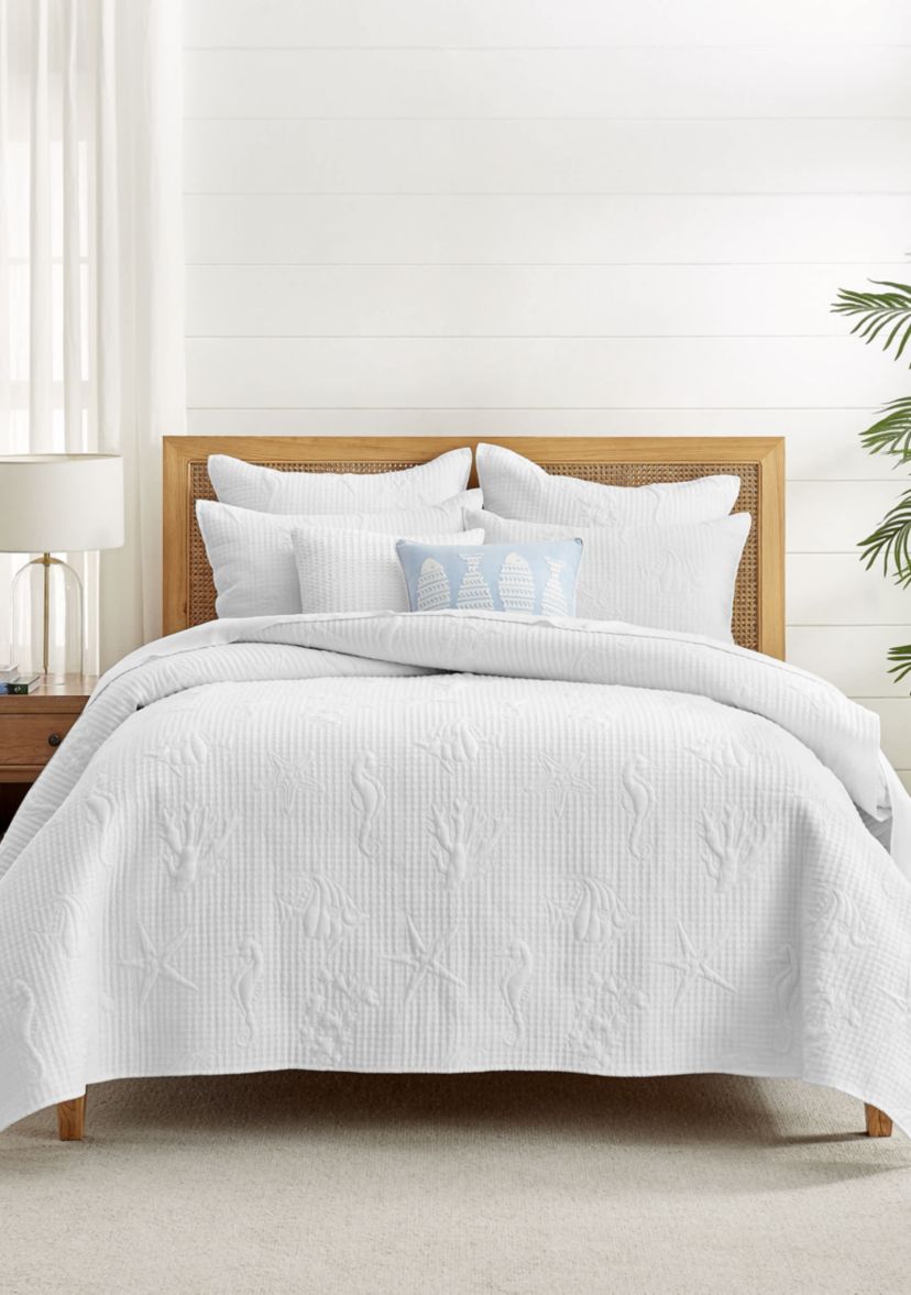 Cross Stitch Sea White Euro Sham Set of 2