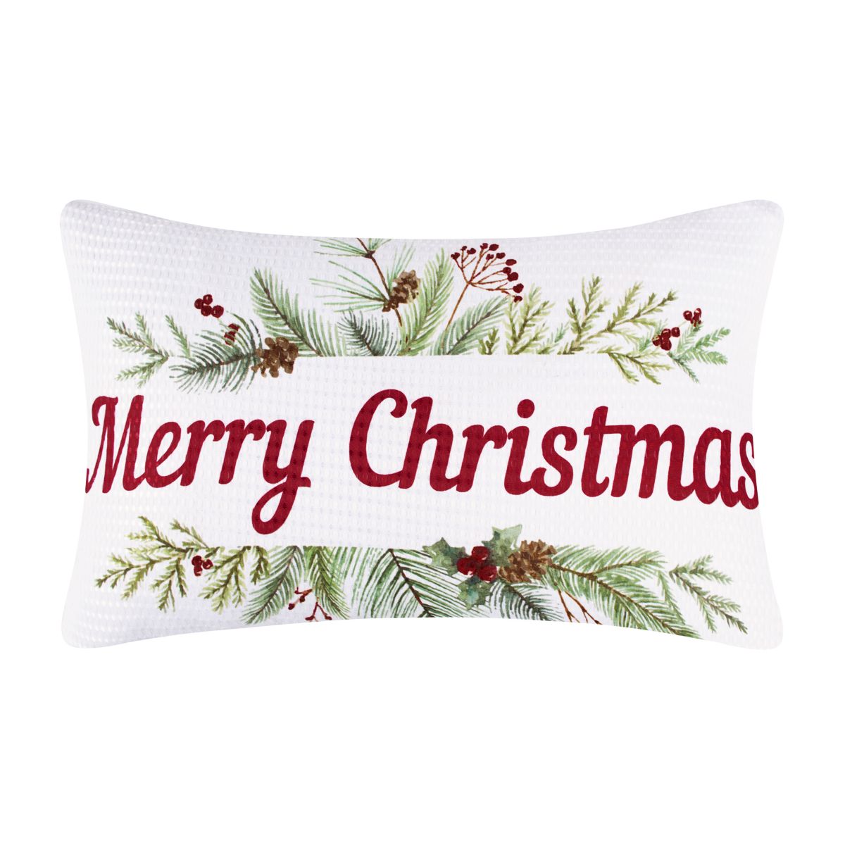 Pine & Plaid Printed Merry Christmas Pillow 12x20