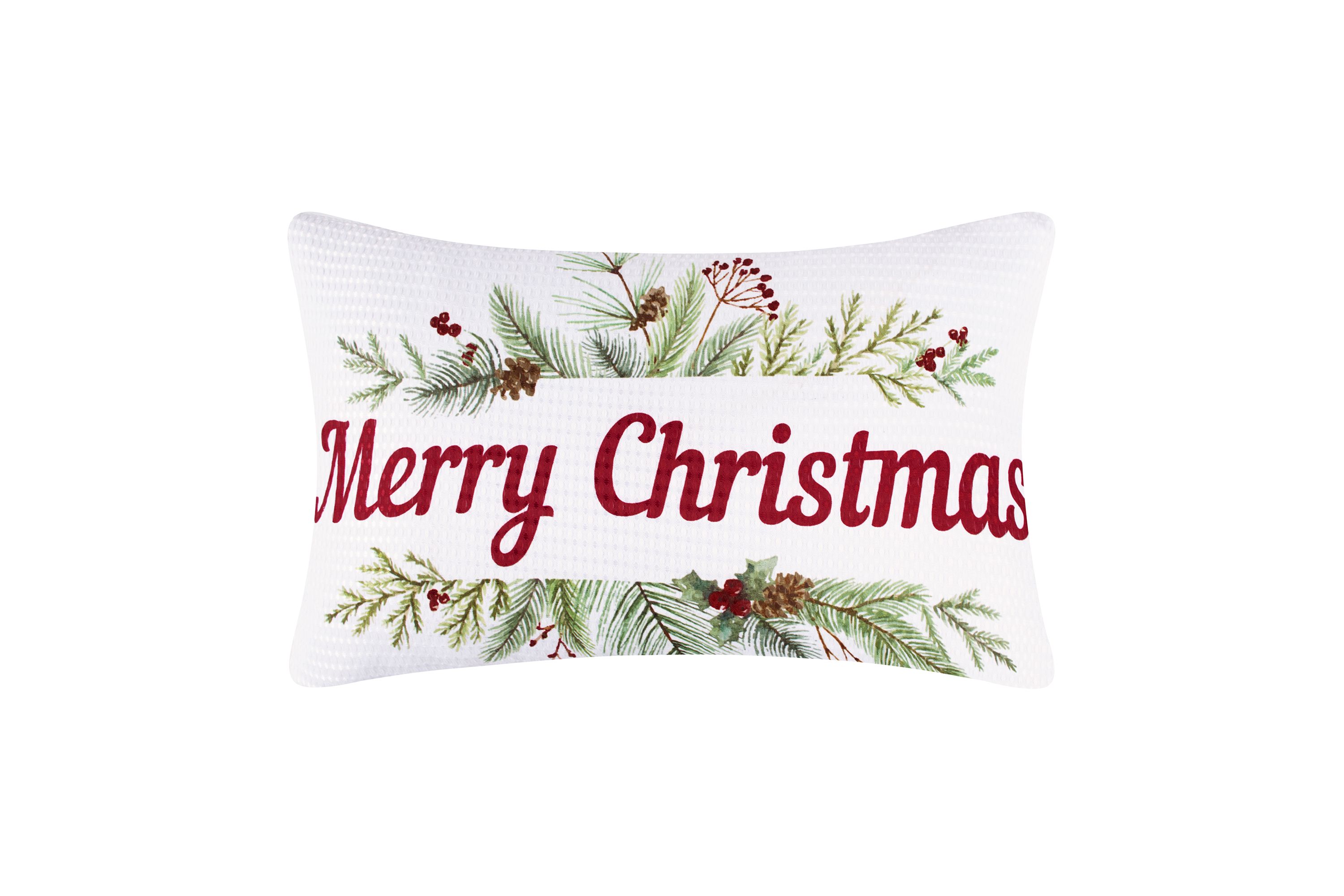 Pine & Plaid Printed Merry Christmas Pillow 12x20