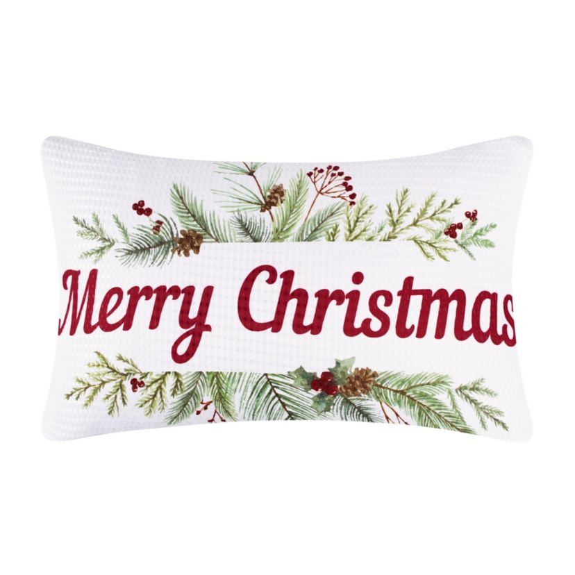 Pine & Plaid Printed Merry Christmas Pillow 12x20