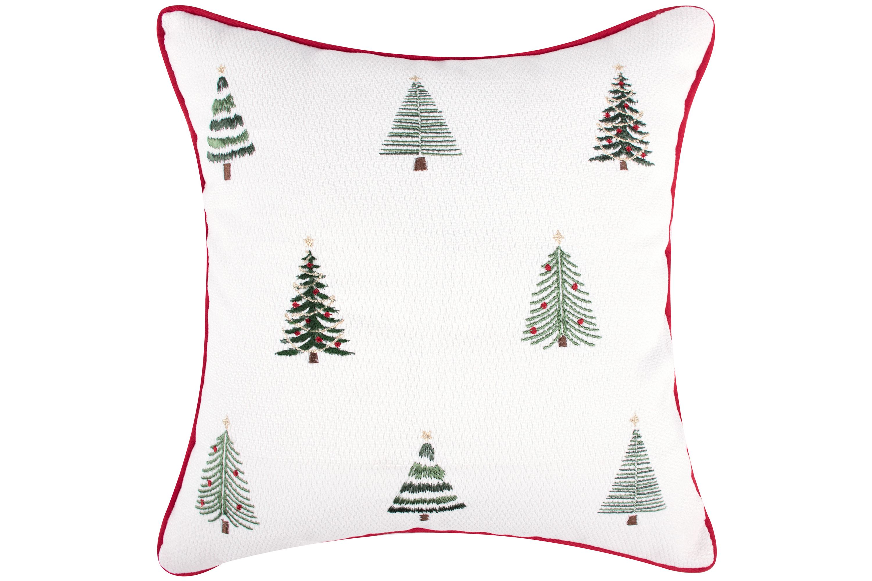 Patchwork Pine Embroidered Trees Pillow 18x18