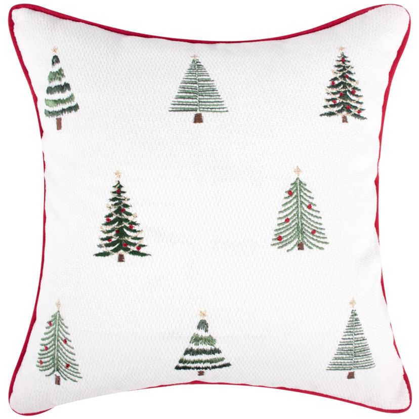 Patchwork Pine Embroidered Trees Pillow 18x18