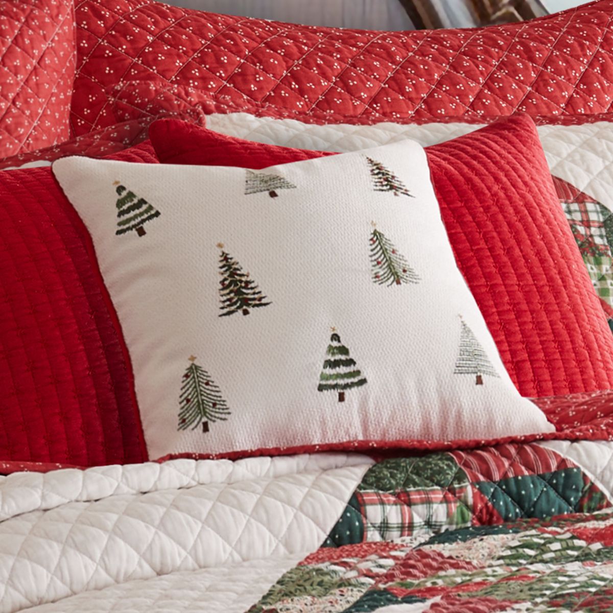 Patchwork Pine EmbroideTrees Pillow 18x18