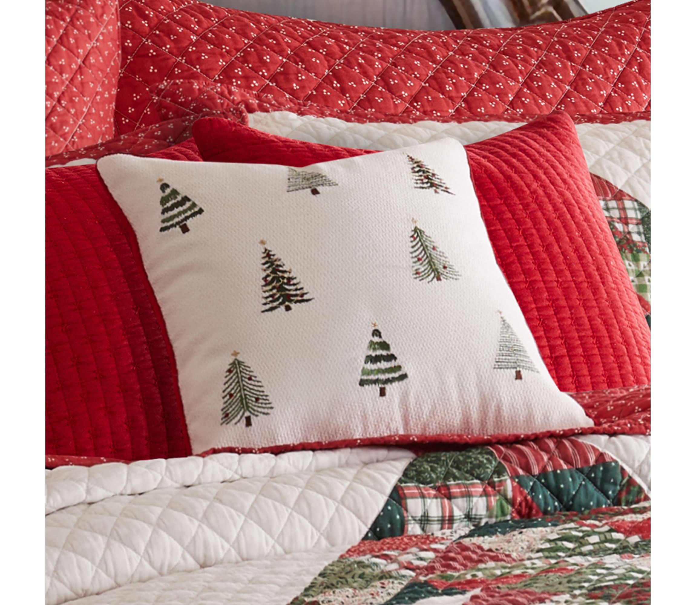 Patchwork Pine EmbroideTrees Pillow 18x18