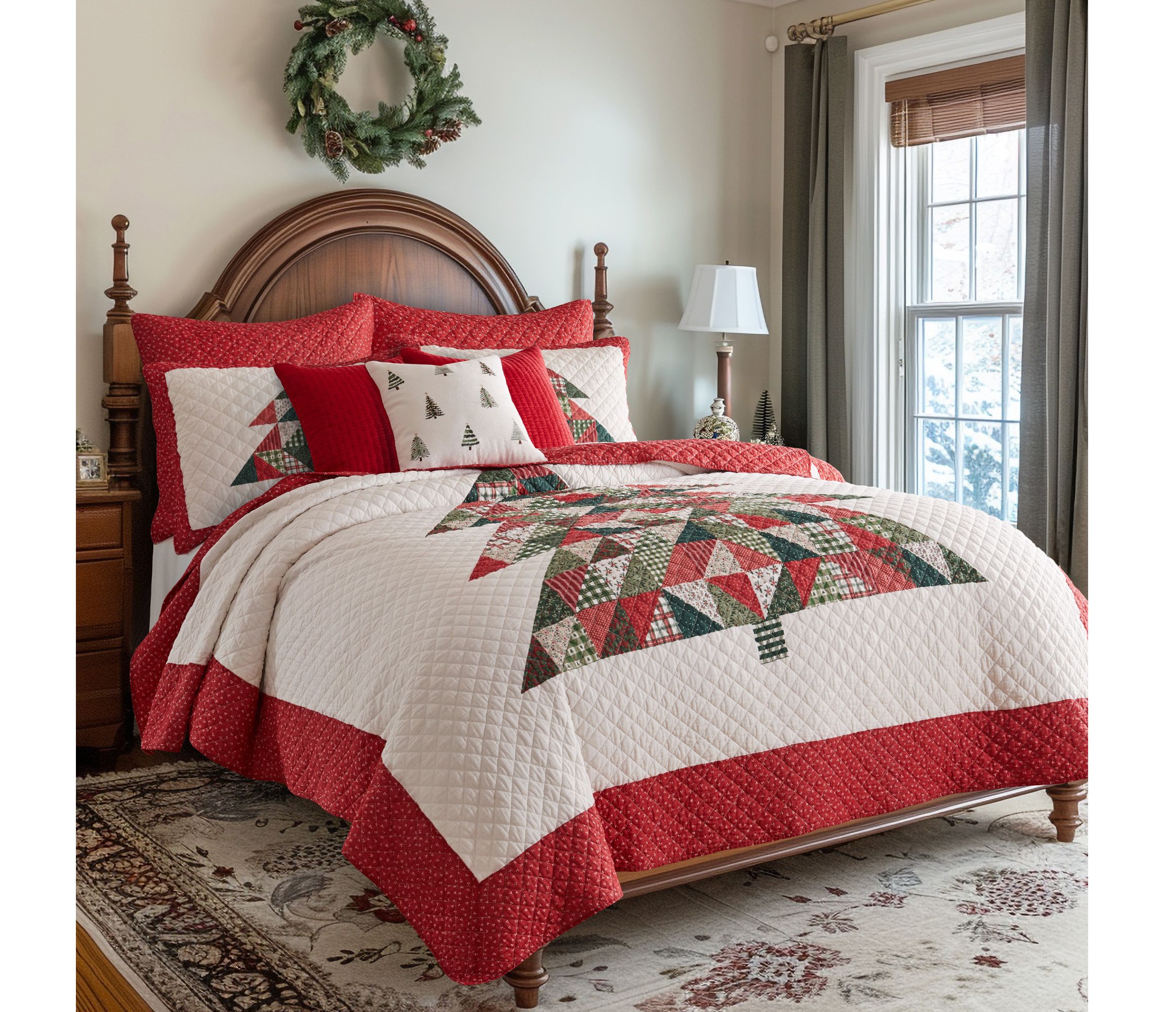 Patchwork Pine EmbroideTrees Pillow 18x18