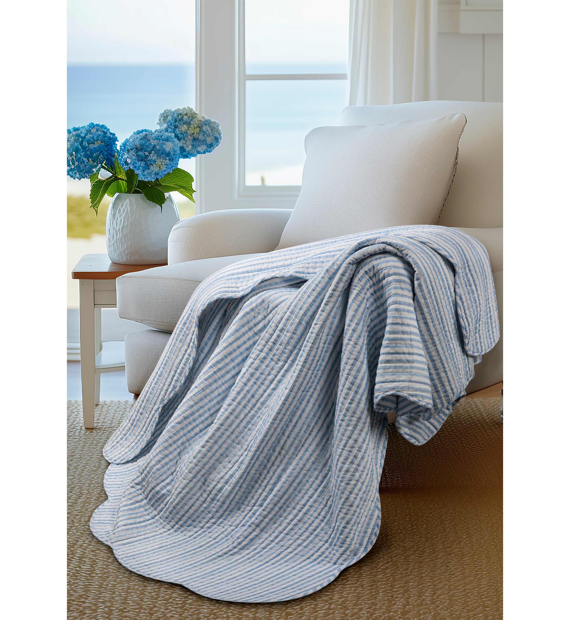 Martha Stripe Blue Quilted Throw