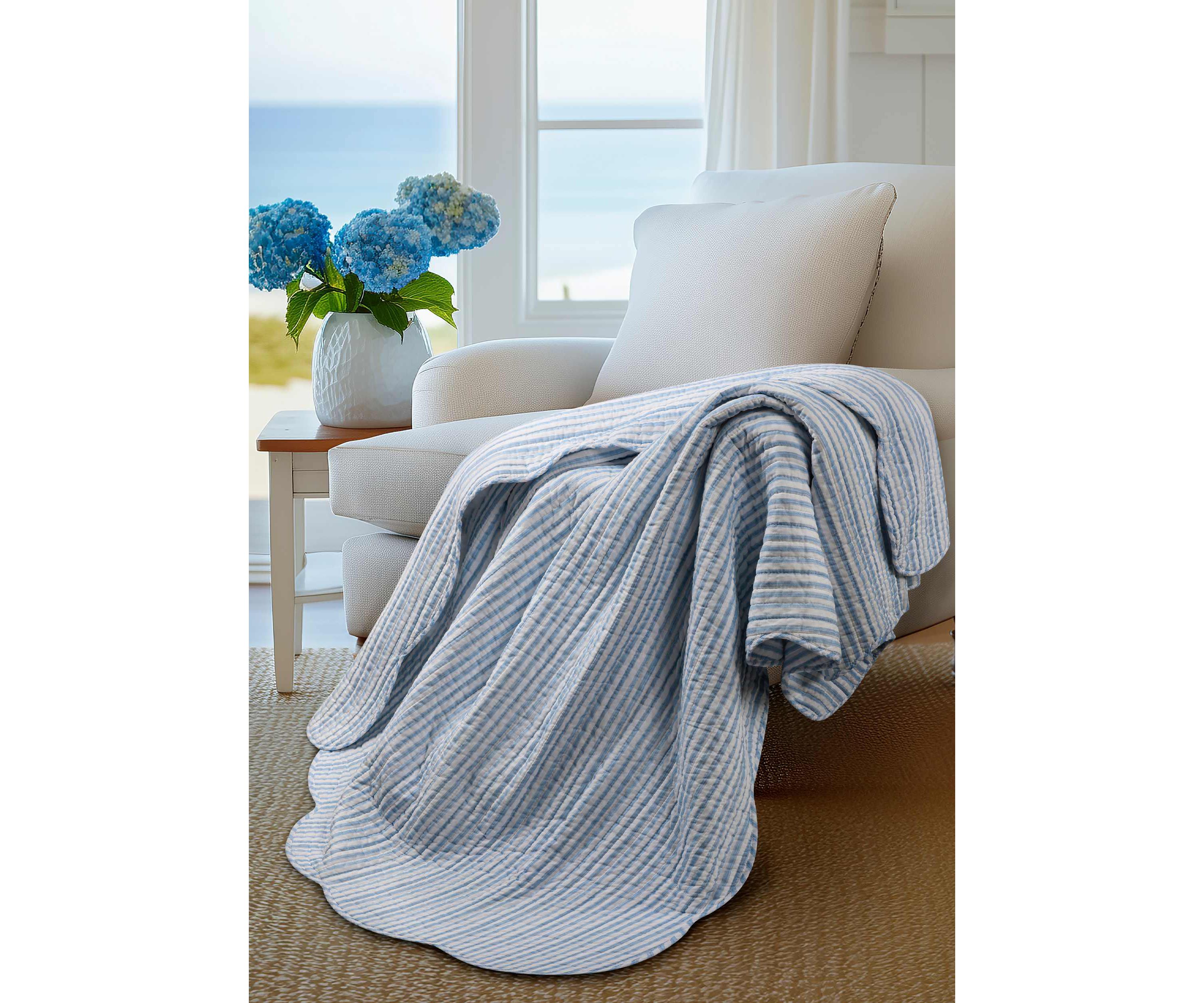 Martha Stripe Blue Quilted Throw