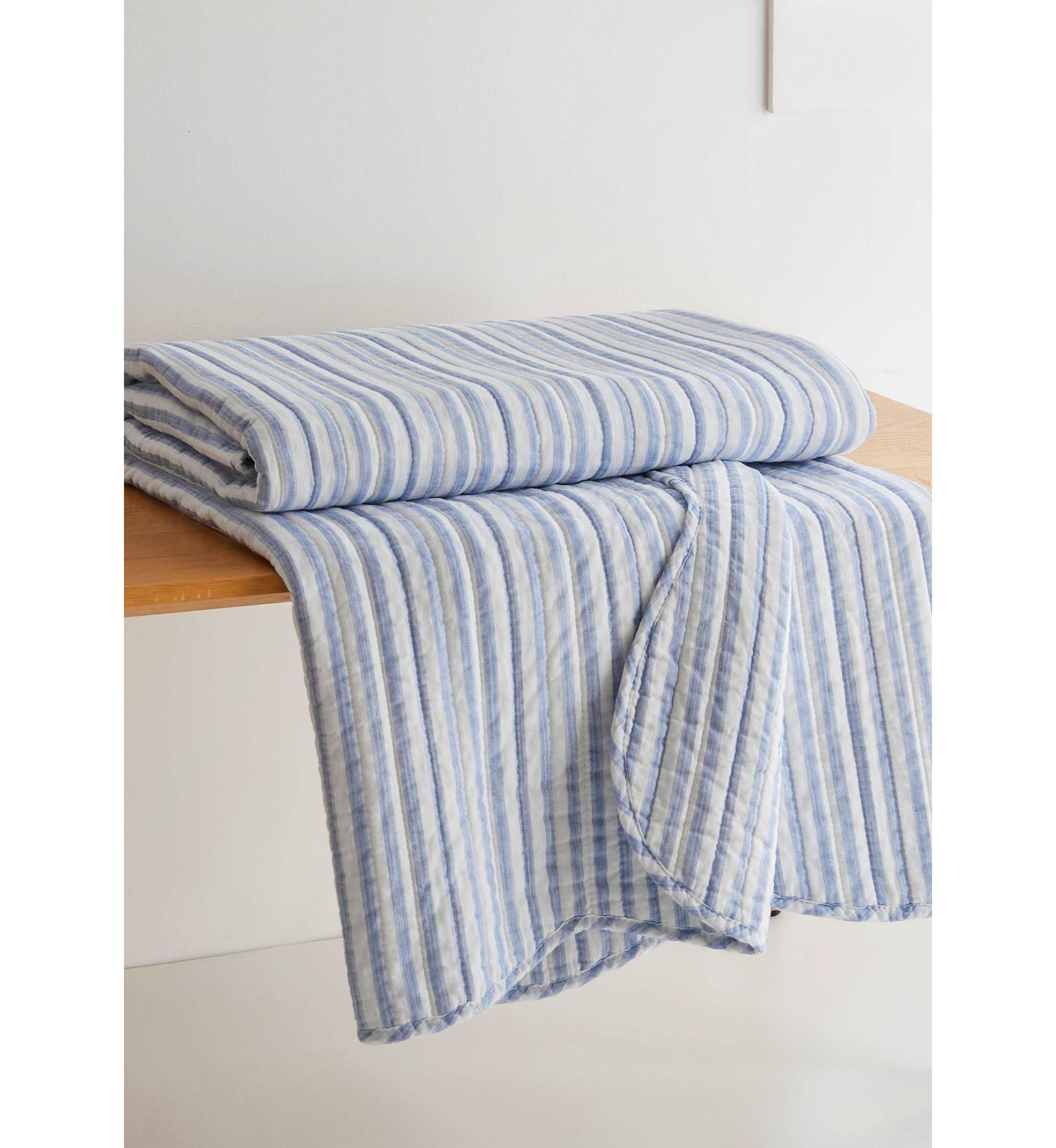 Martha Stripe Blue Quilted Throw