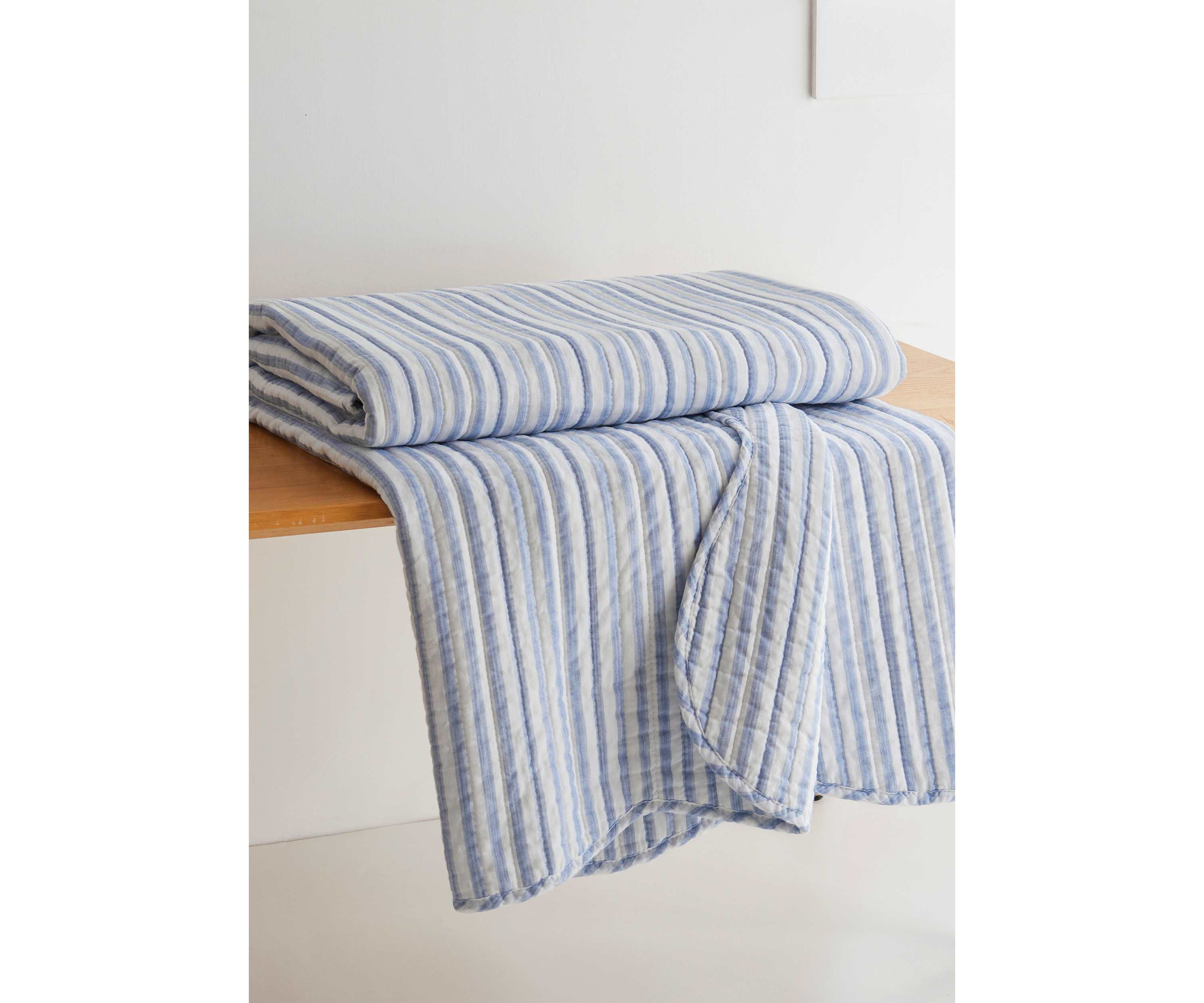 Martha Stripe Blue Quilted Throw