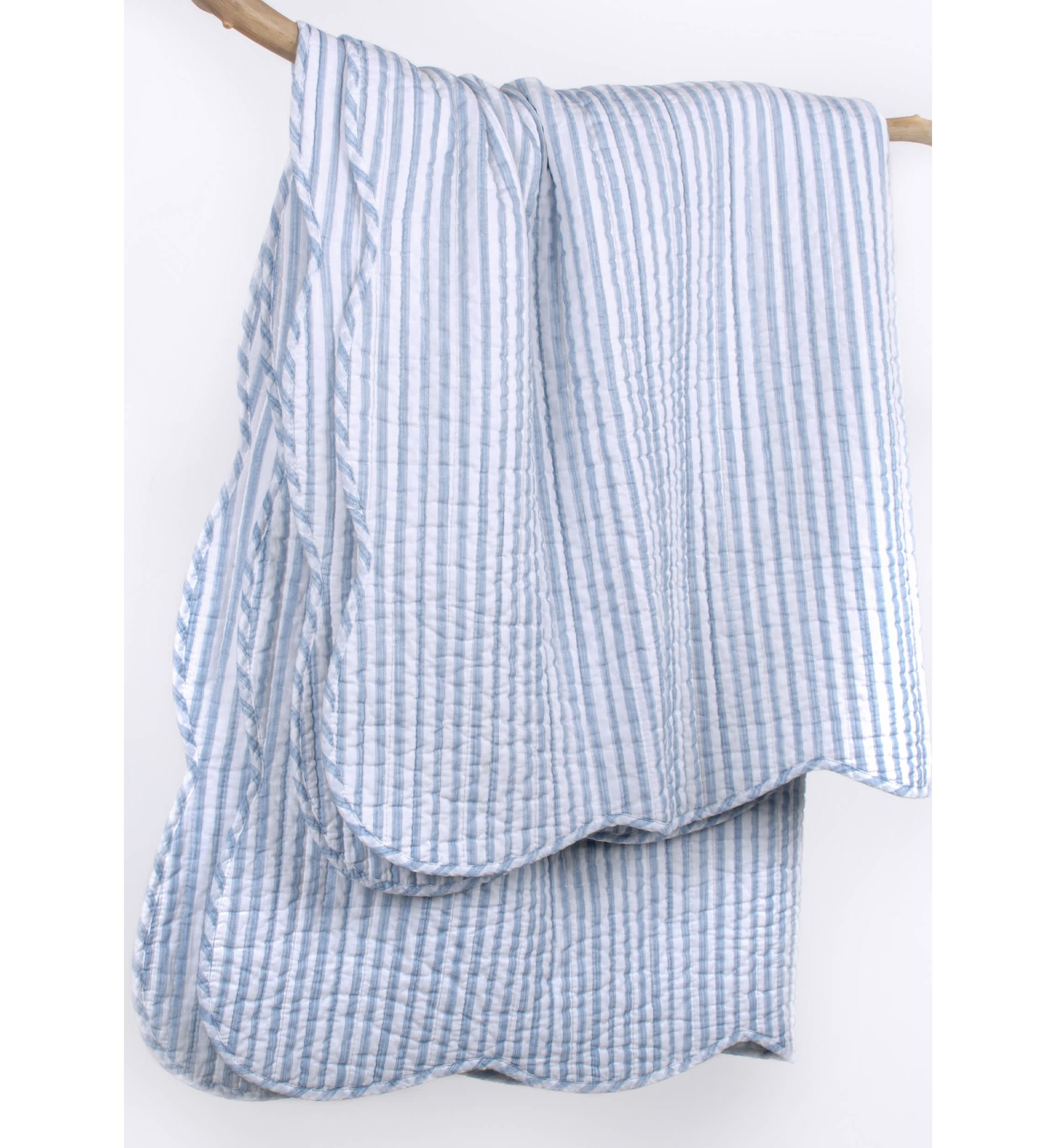 Martha Stripe Blue Quilted Throw
