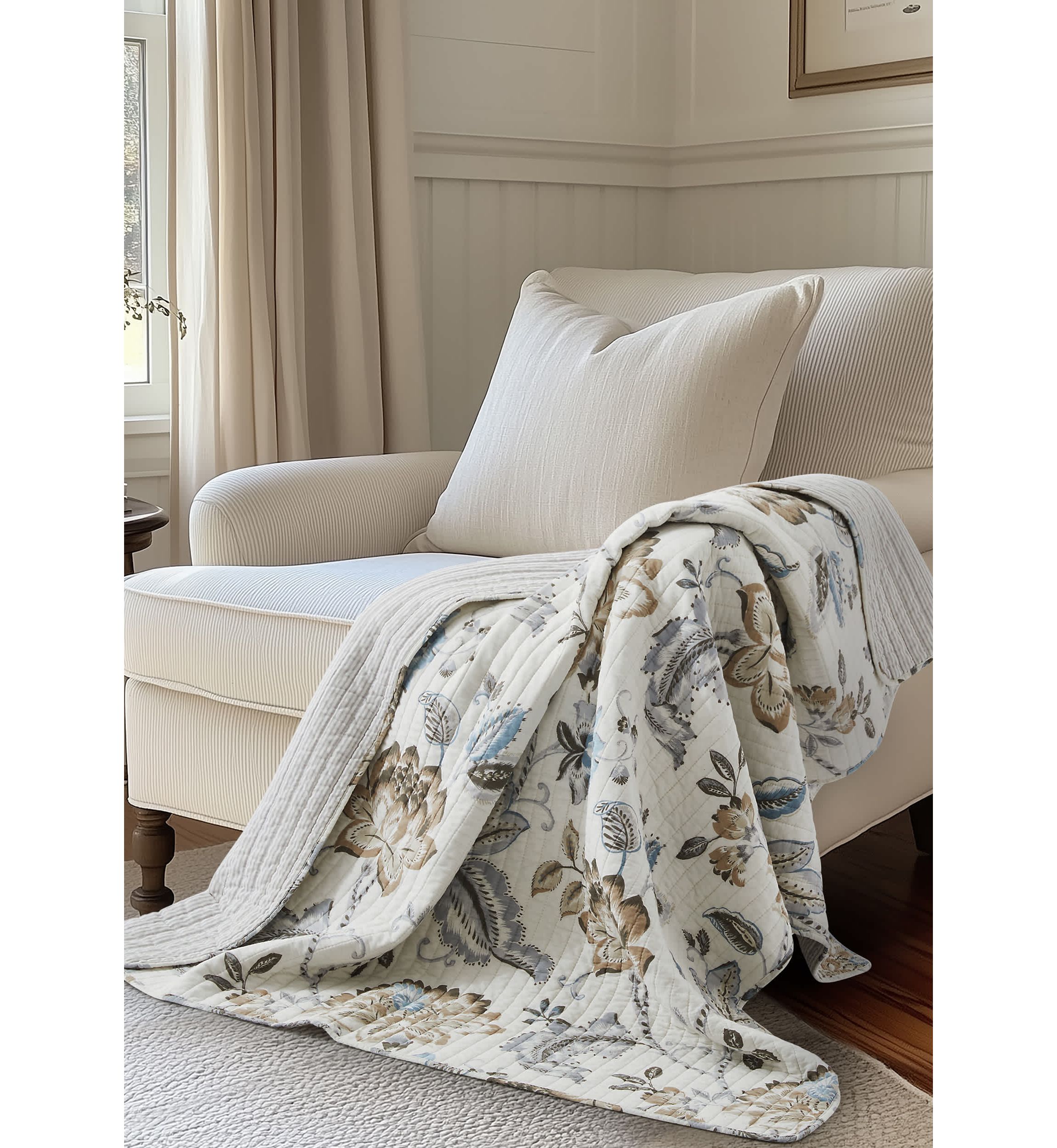 Malaney Neutral Blue Quilted Throw