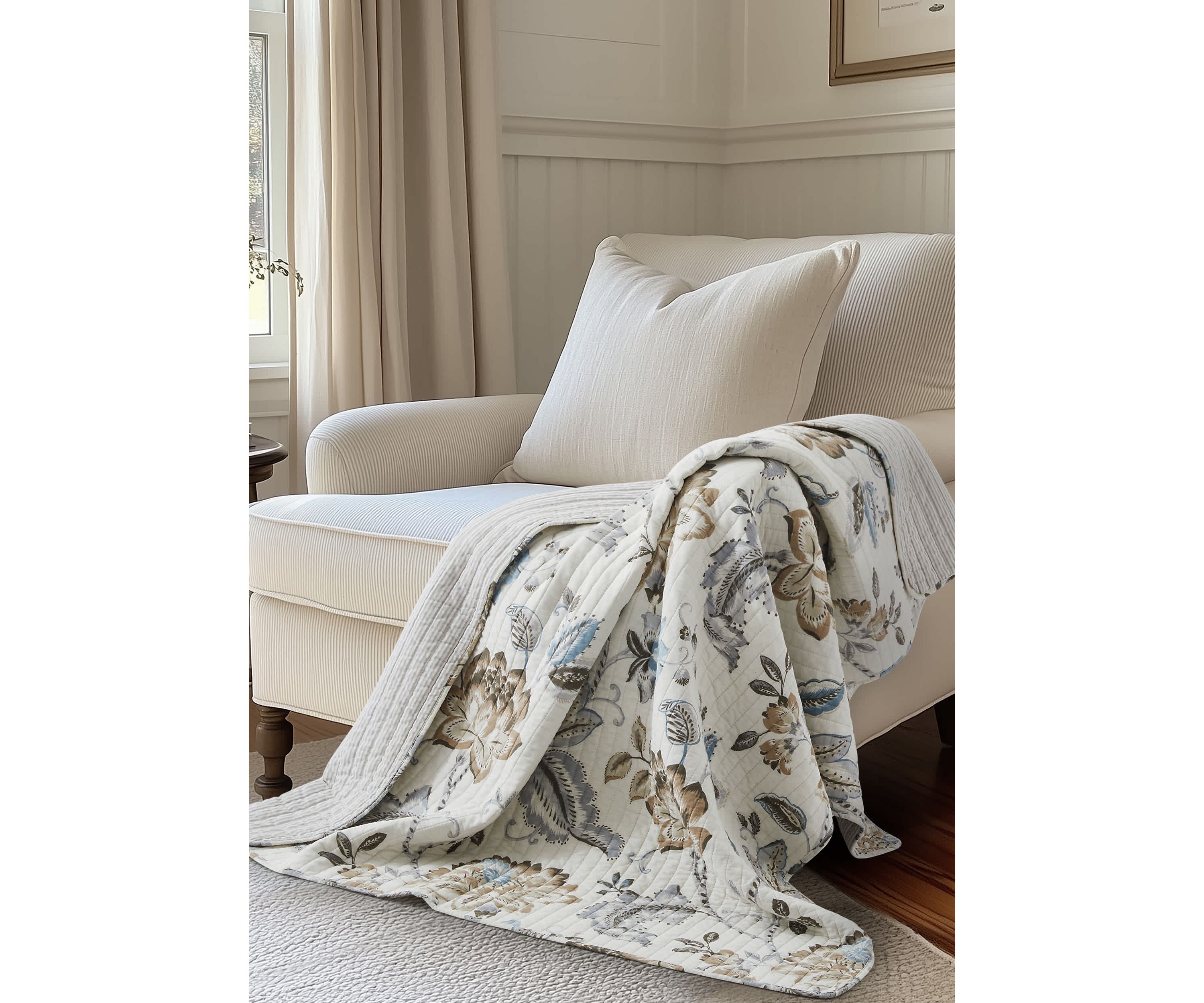 Malaney Neutral Blue Quilted Throw