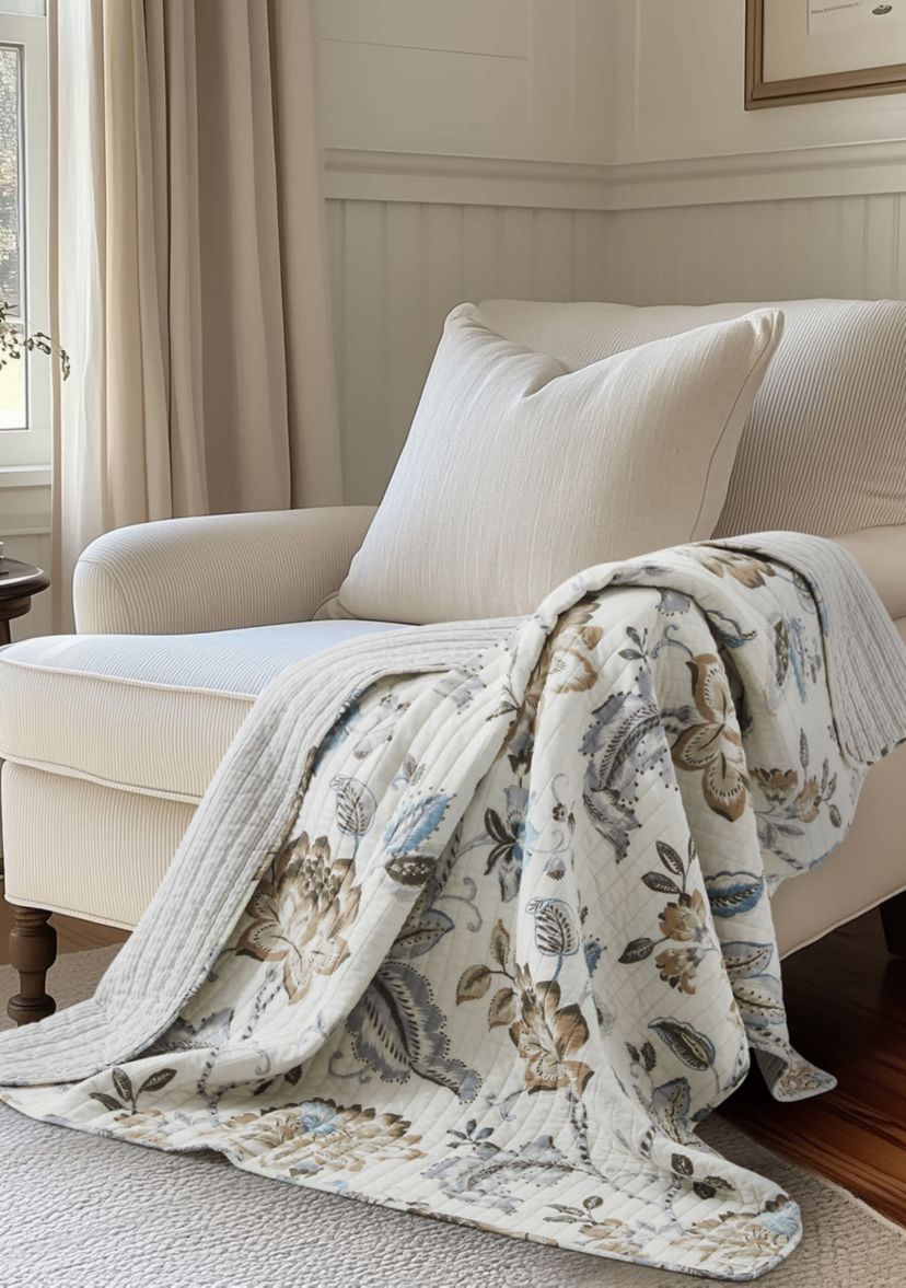 Malaney Neutral Blue Quilted Throw