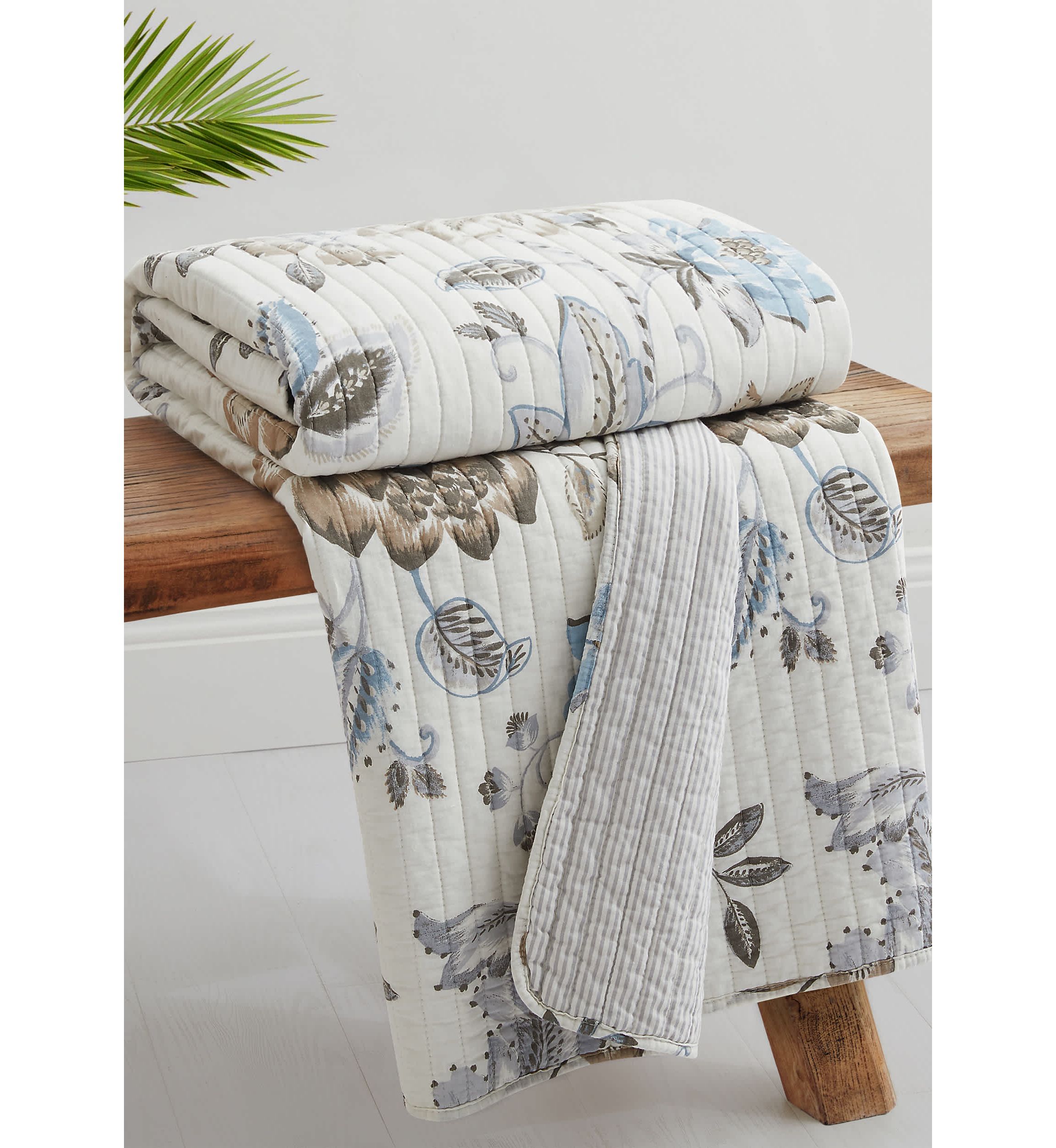 Malaney Neutral Blue Quilted Throw