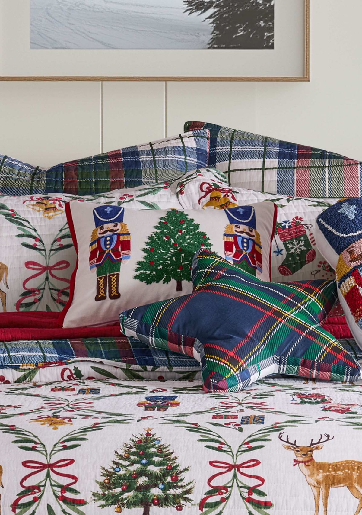 Festive Nutcrackers Tree Applique Pillow 14x18