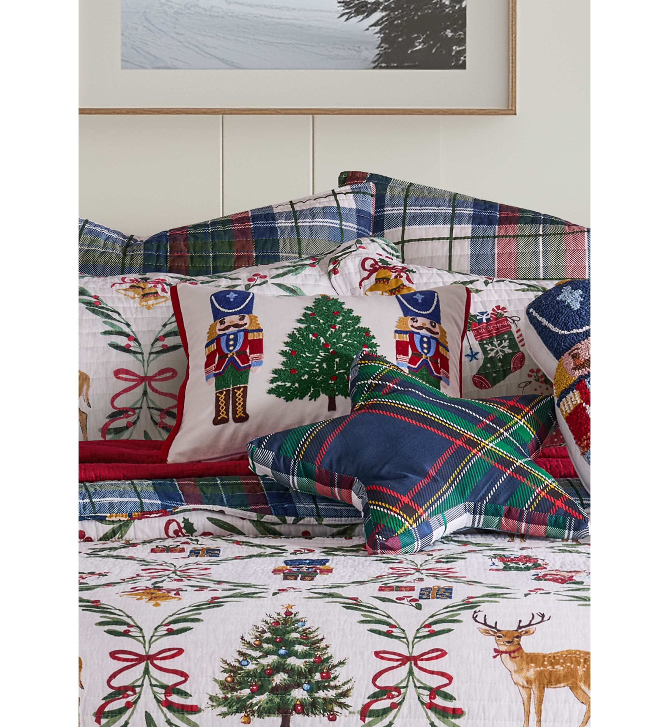 Festive Nutcrackers Tree Applique Pillow 14x18