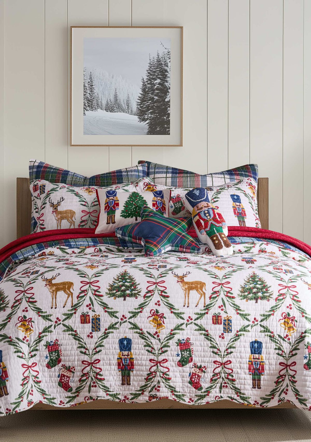 Festive Nutcrackers Tree Applique Pillow 14x18