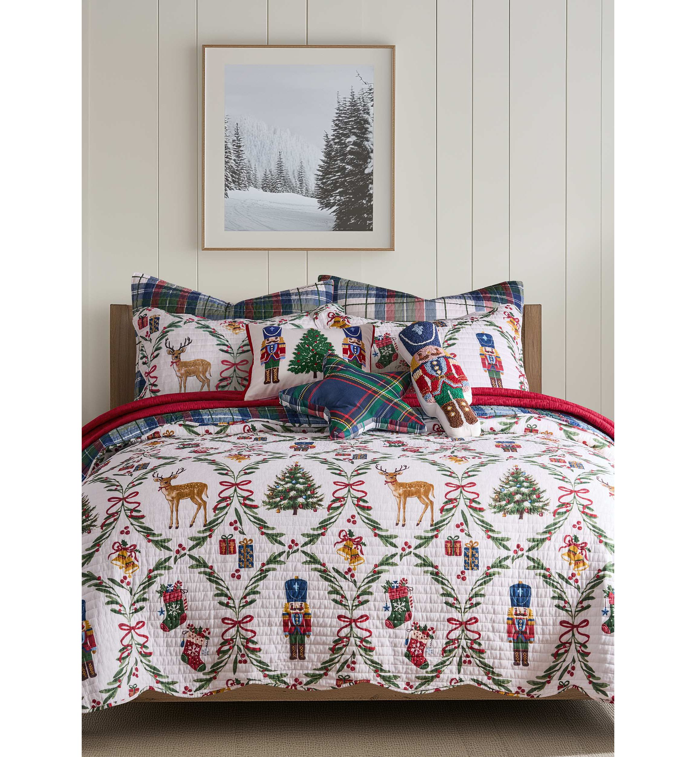 Festive Nutcrackers Tree Applique Pillow 14x18
