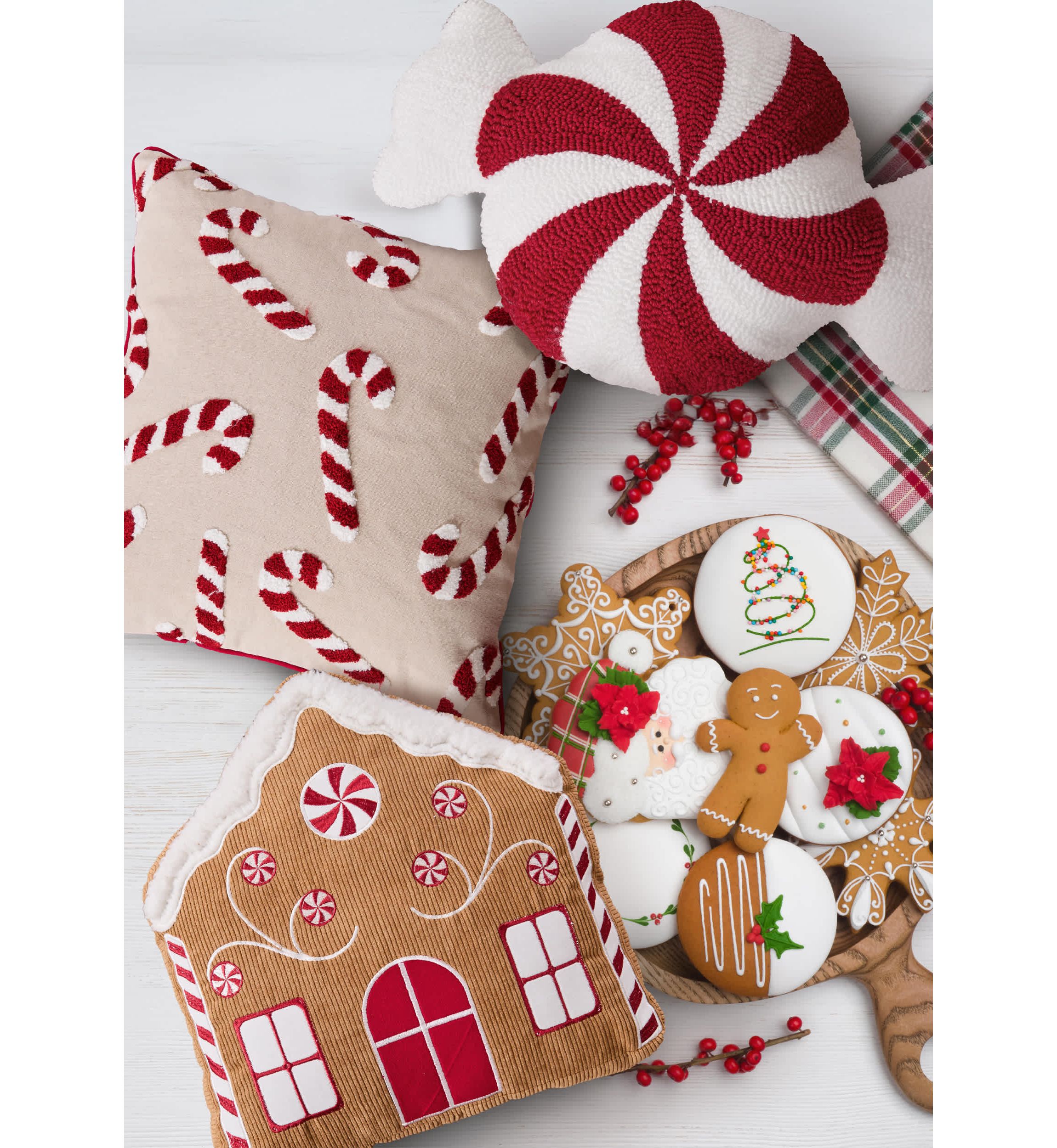 Gingerbread Peppermint Candy Pillow 18x18