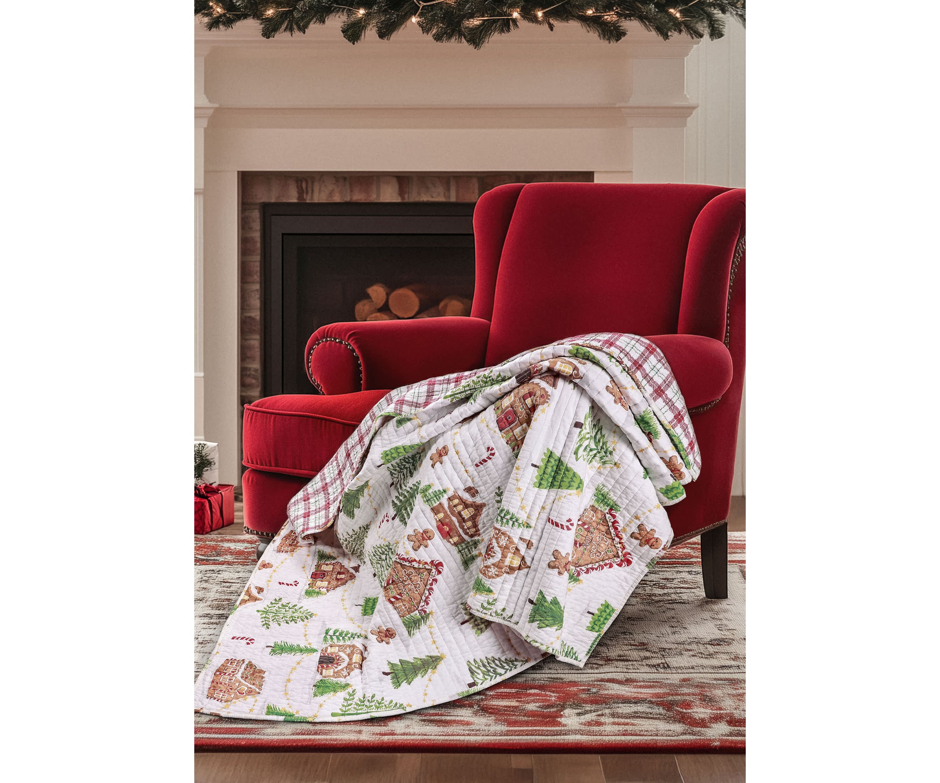 Gingerbread Village Quilted Throw