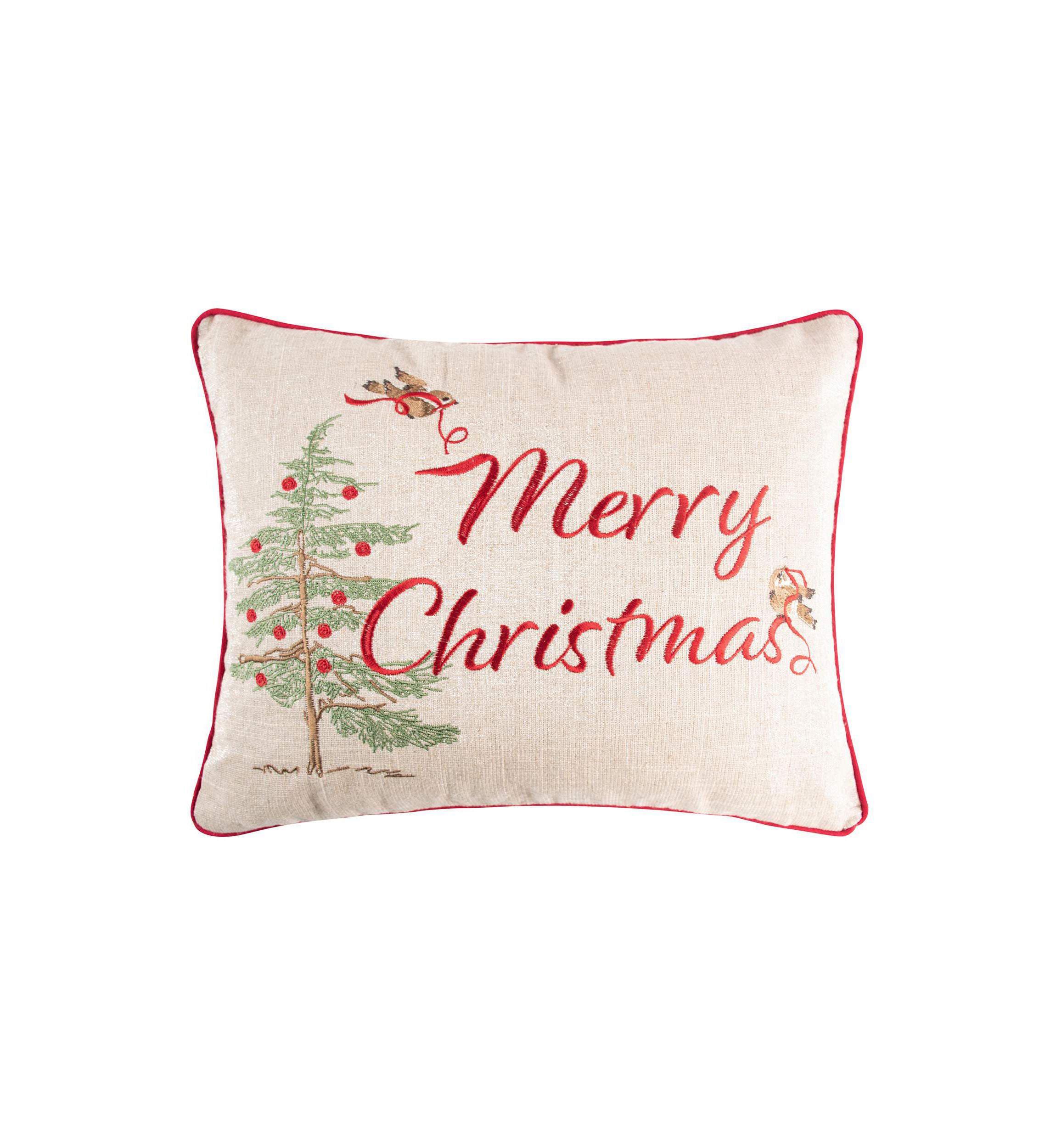 Tinsel Tidings EmbroideBirds & Trees Pillow