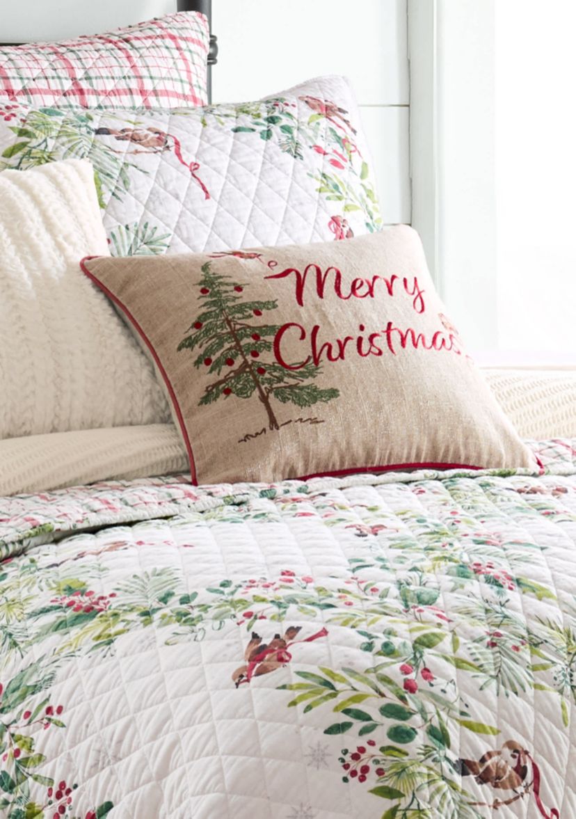 Tinsel Tidings EmbroideBirds & Trees Pillow
