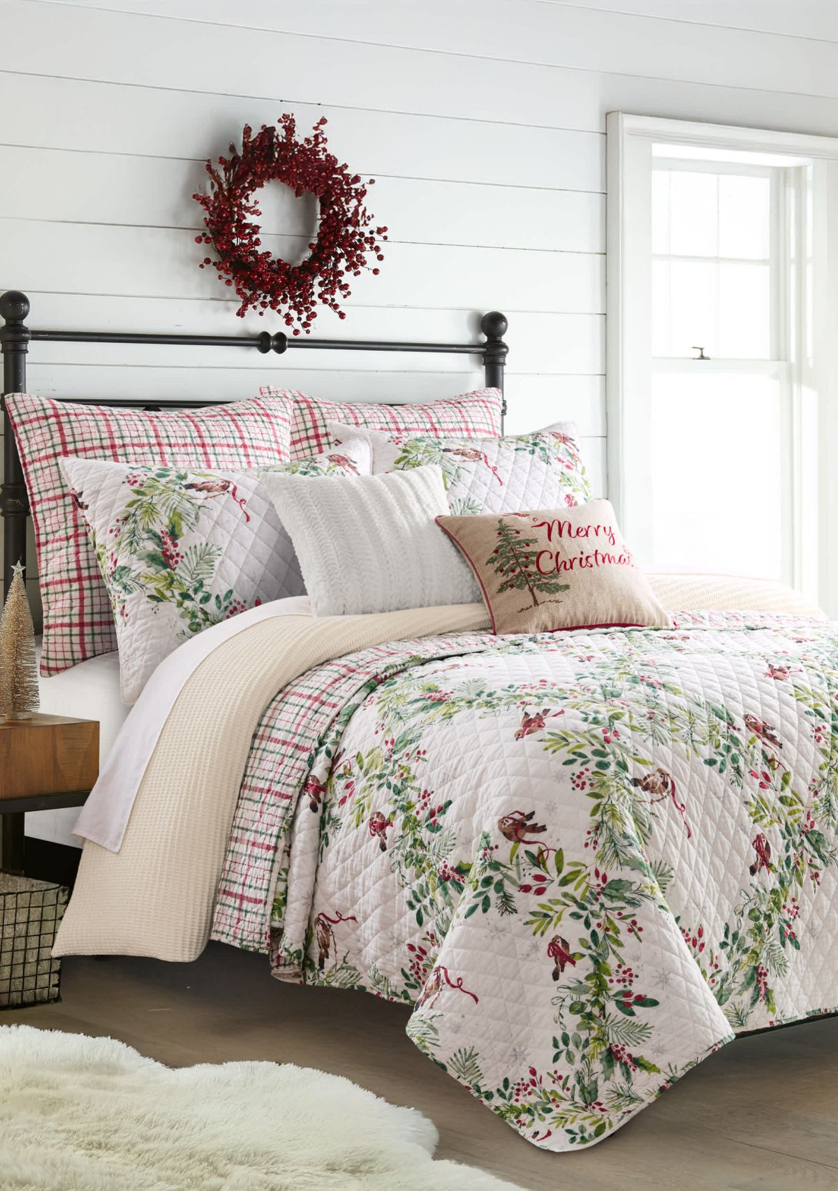 Tinsel Tidings EmbroideBirds & Trees Pillow