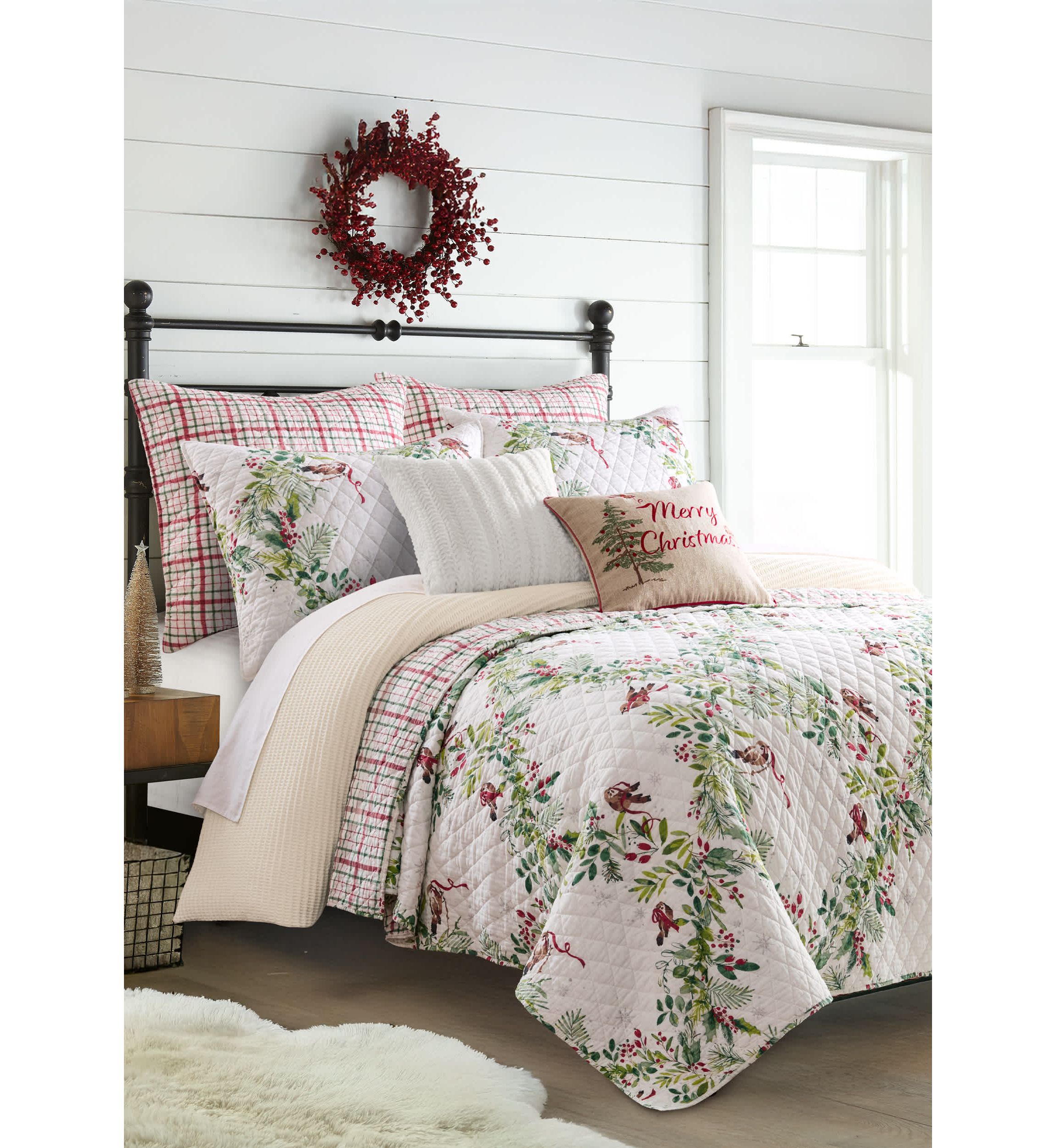 Tinsel Tidings EmbroideBirds & Trees Pillow