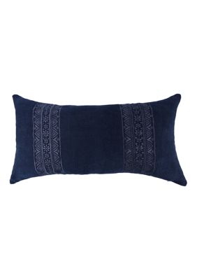 Levtex Home Belvedere Textured Embroidered Pillow 12x24, Navy Blue, 12 x 24