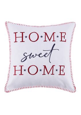 Levtex Home Providence Stripe Home Sweet Home Pillow, White, 18 x 18