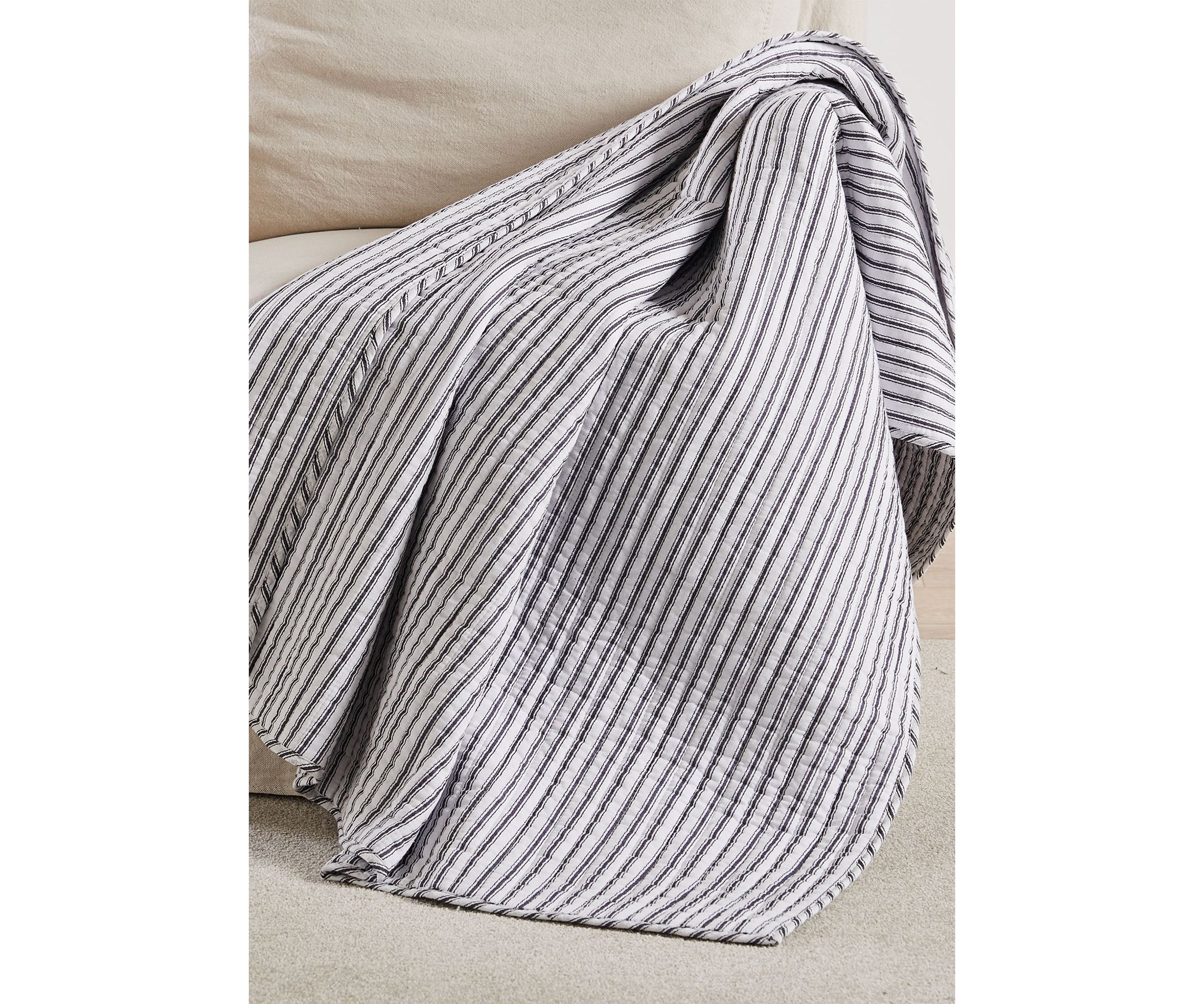 Tobago Stripe Charcoal Quilted Throw
