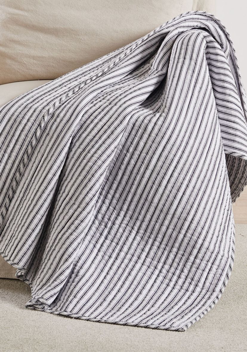 Tobago Stripe Charcoal Quilted Throw