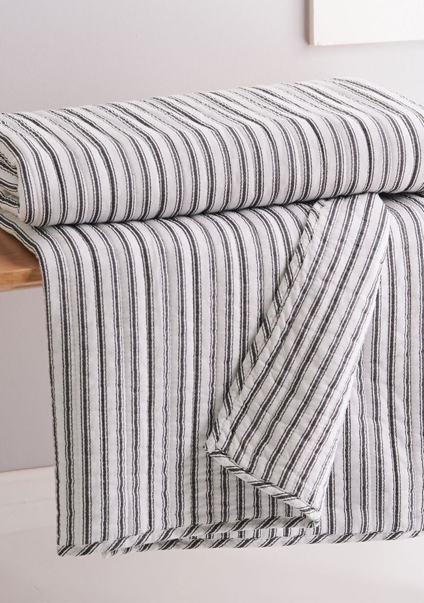 Tobago Stripe Charcoal Quilted Throw