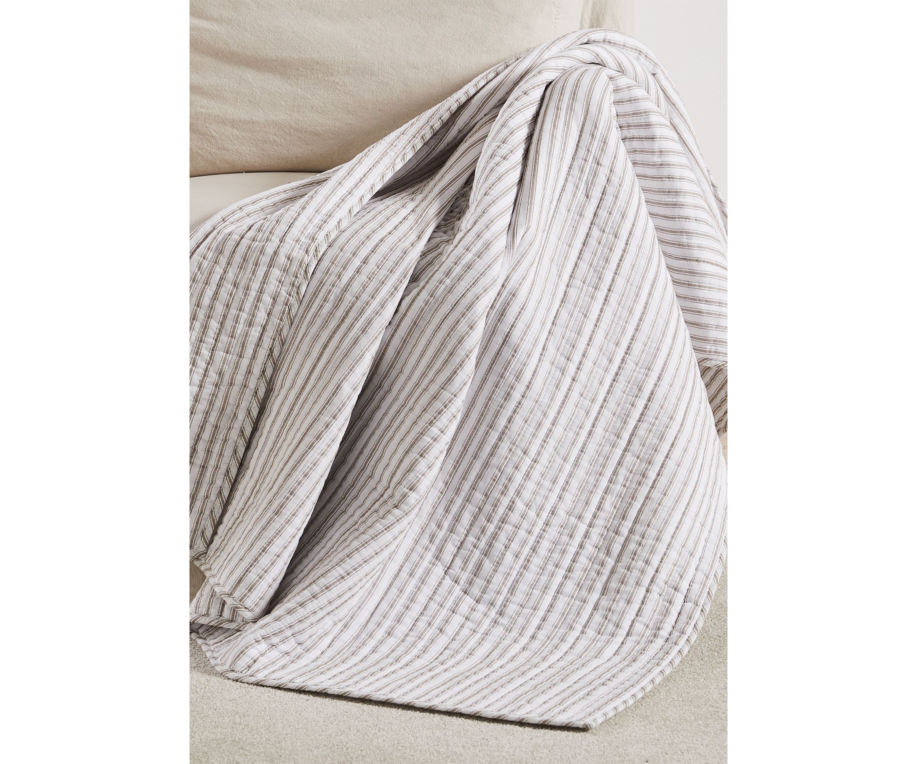 Tobago Stripe Taupe Quilted Throw