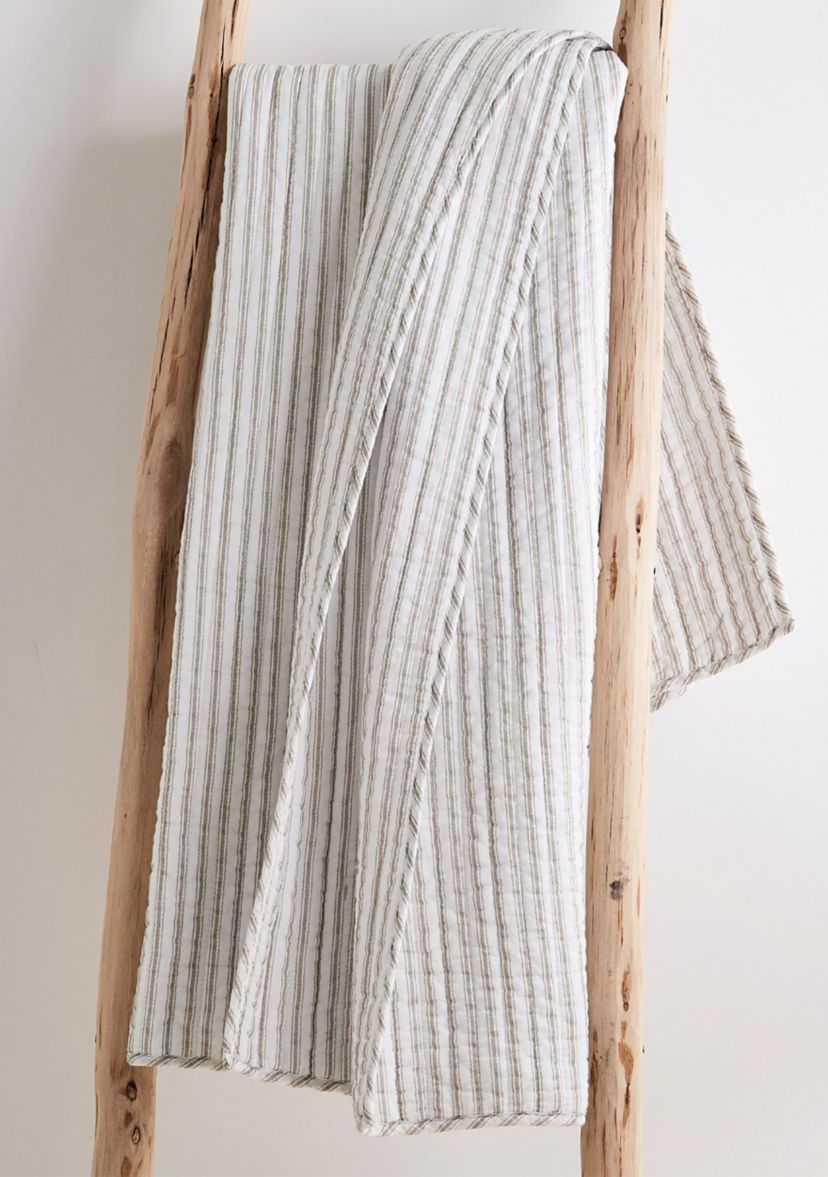 Tobago Stripe Taupe Quilted Throw
