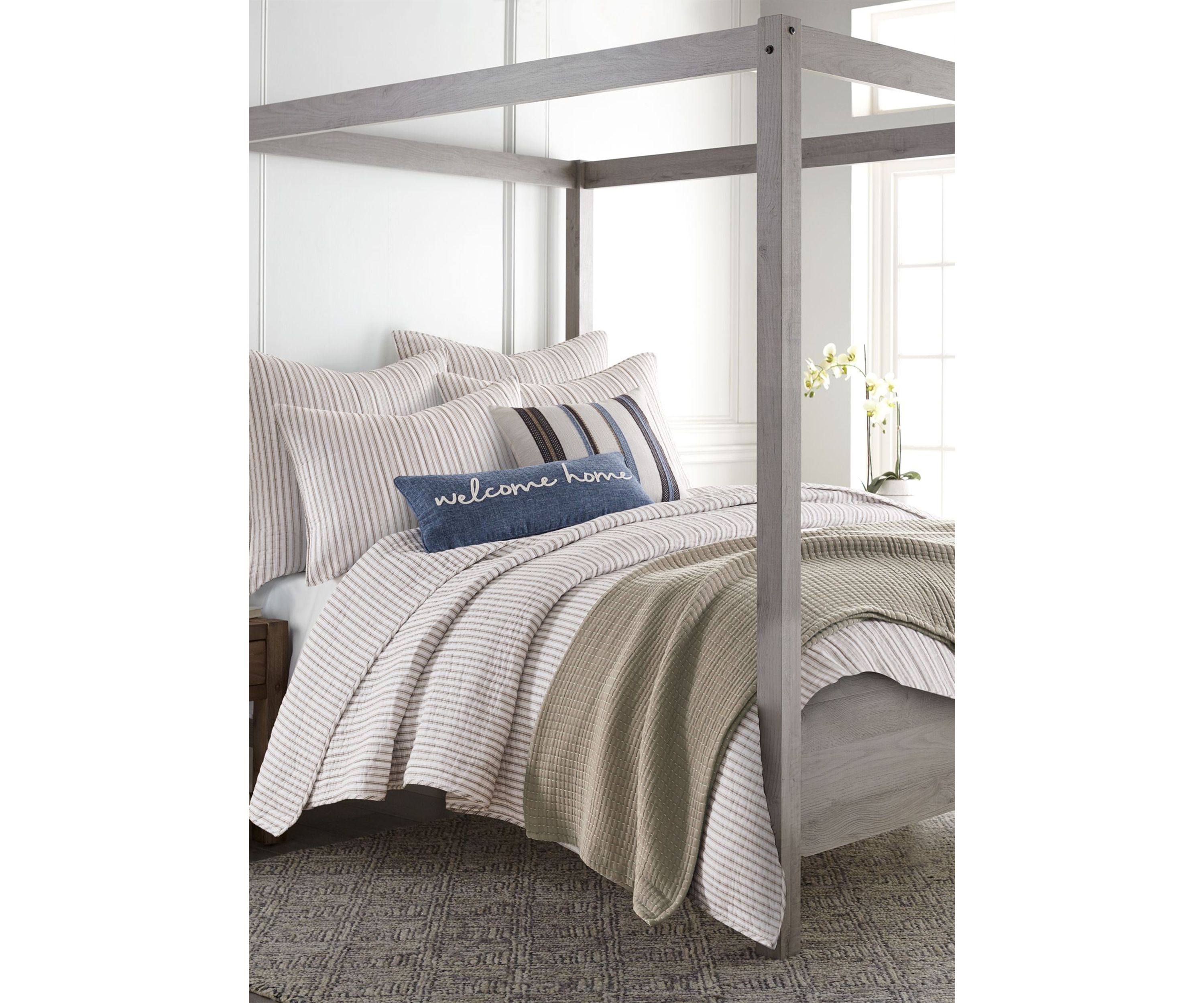 Tobago Stripe Taupe Twin Quilt Set