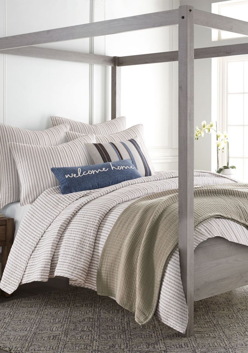 Tobago Stripe Taupe Twin Quilt Set