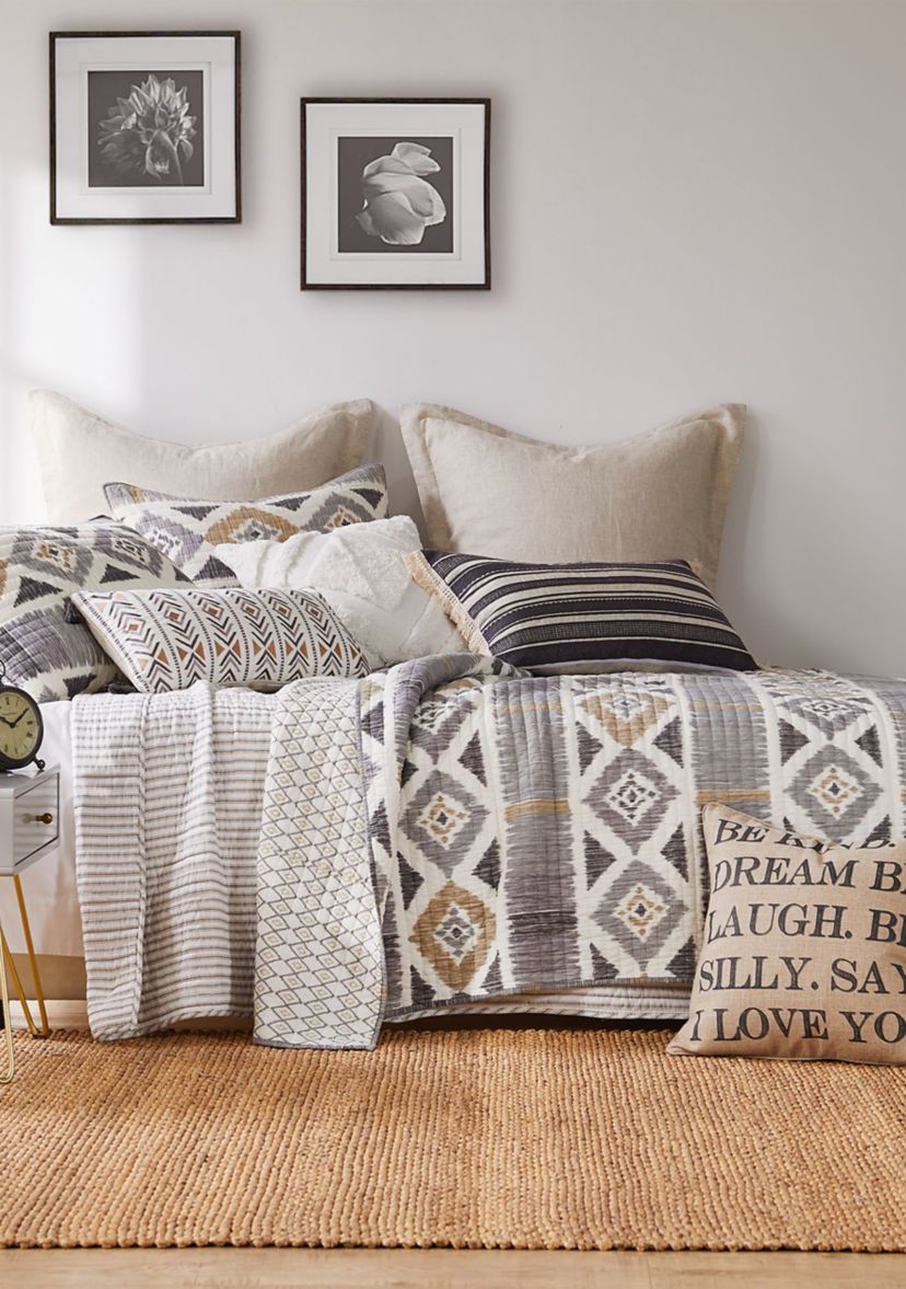 Tobago Stripe Taupe Twin Quilt Set