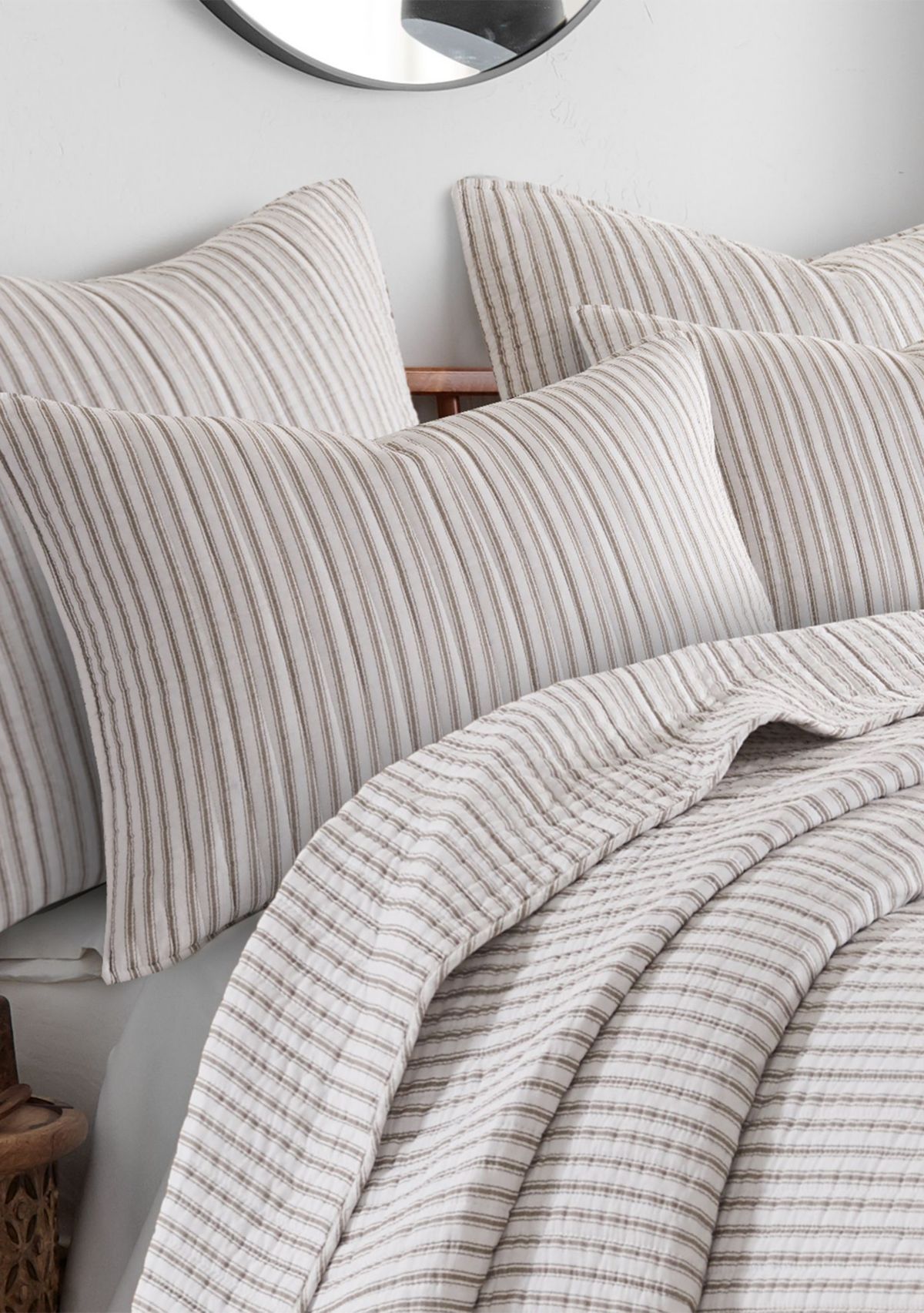 Tobago Stripe Taupe Twin Quilt Set