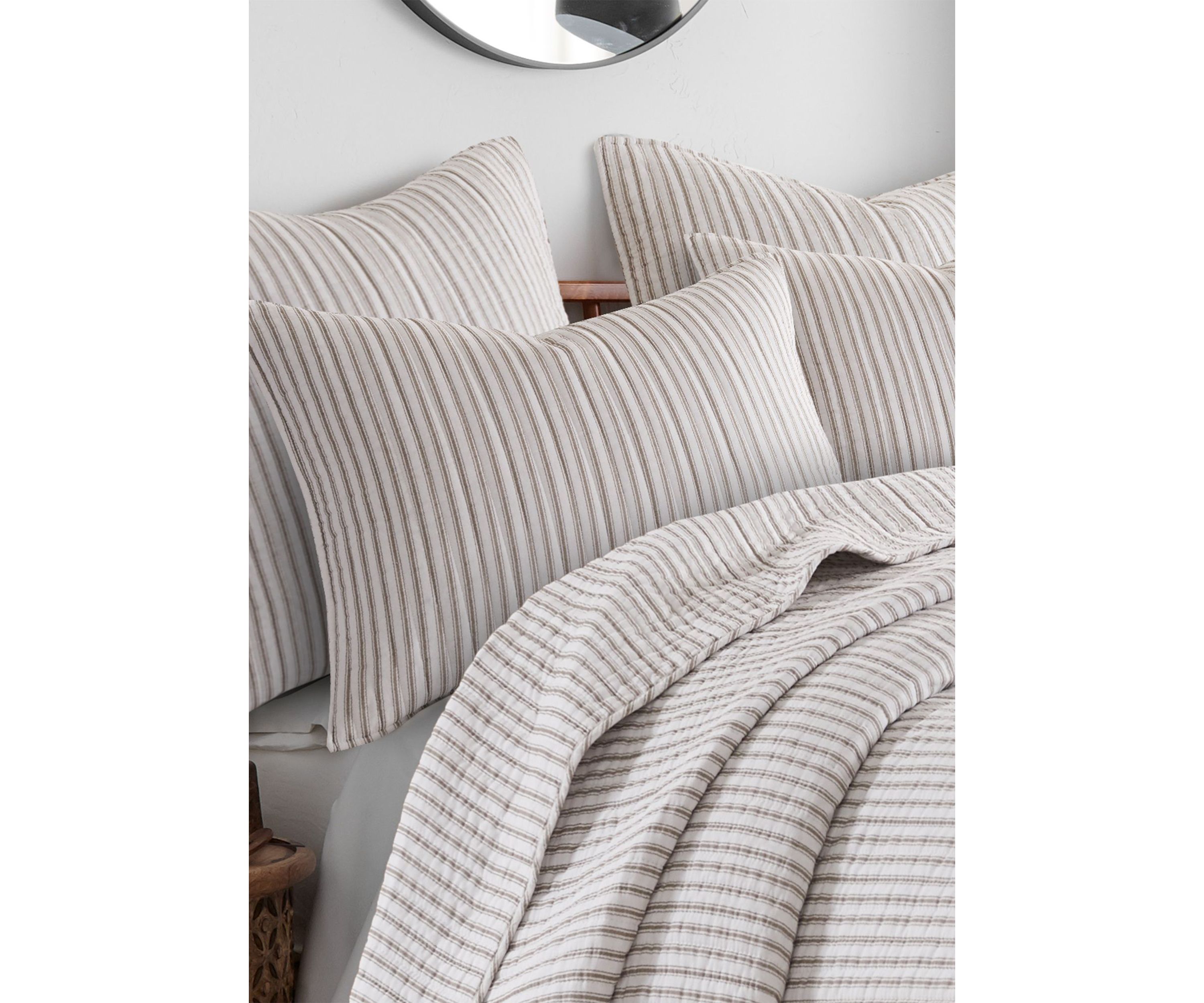 Tobago Stripe Taupe Twin Quilt Set