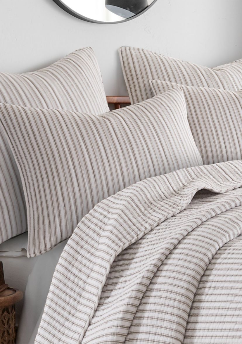 Tobago Stripe Taupe Twin Quilt Set