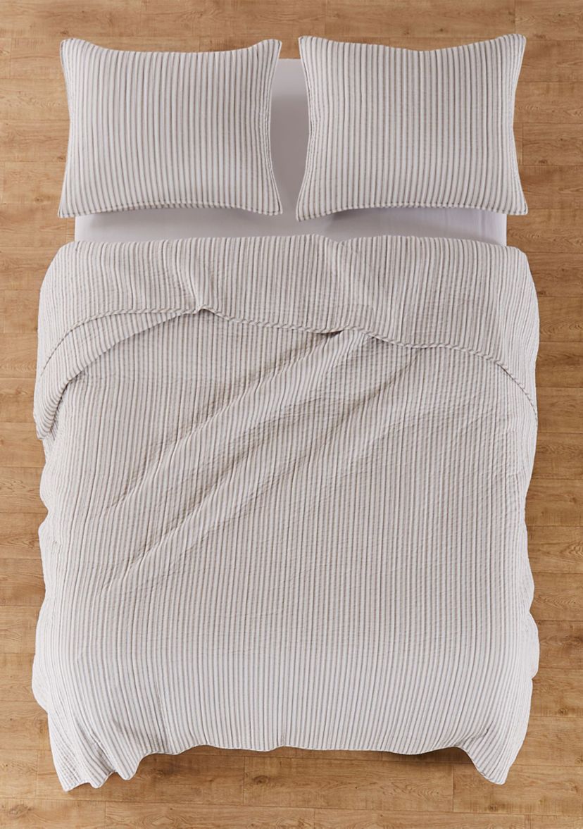 Tobago Stripe Taupe Twin Quilt Set