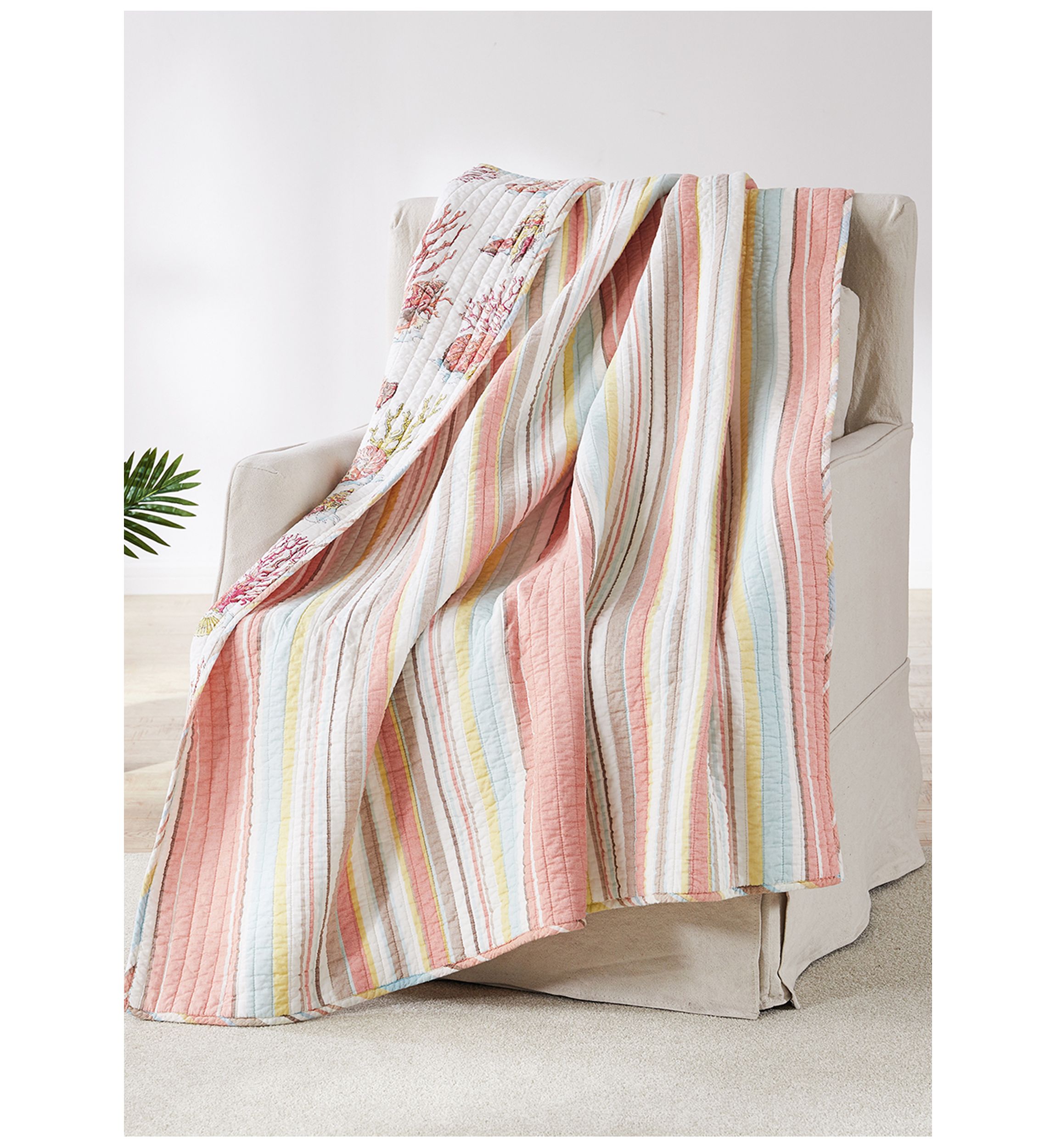 Coral Brighton Quilted Throw