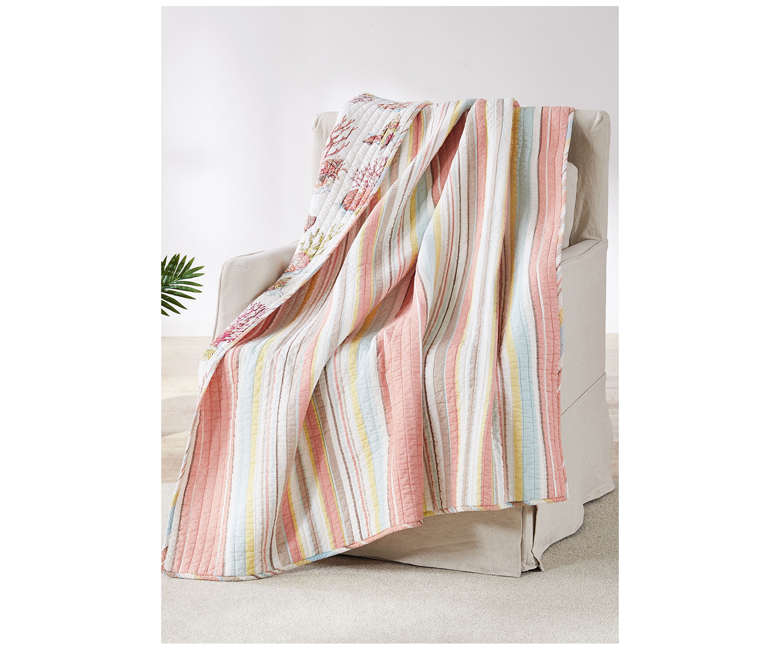 Coral Brighton Quilted Throw