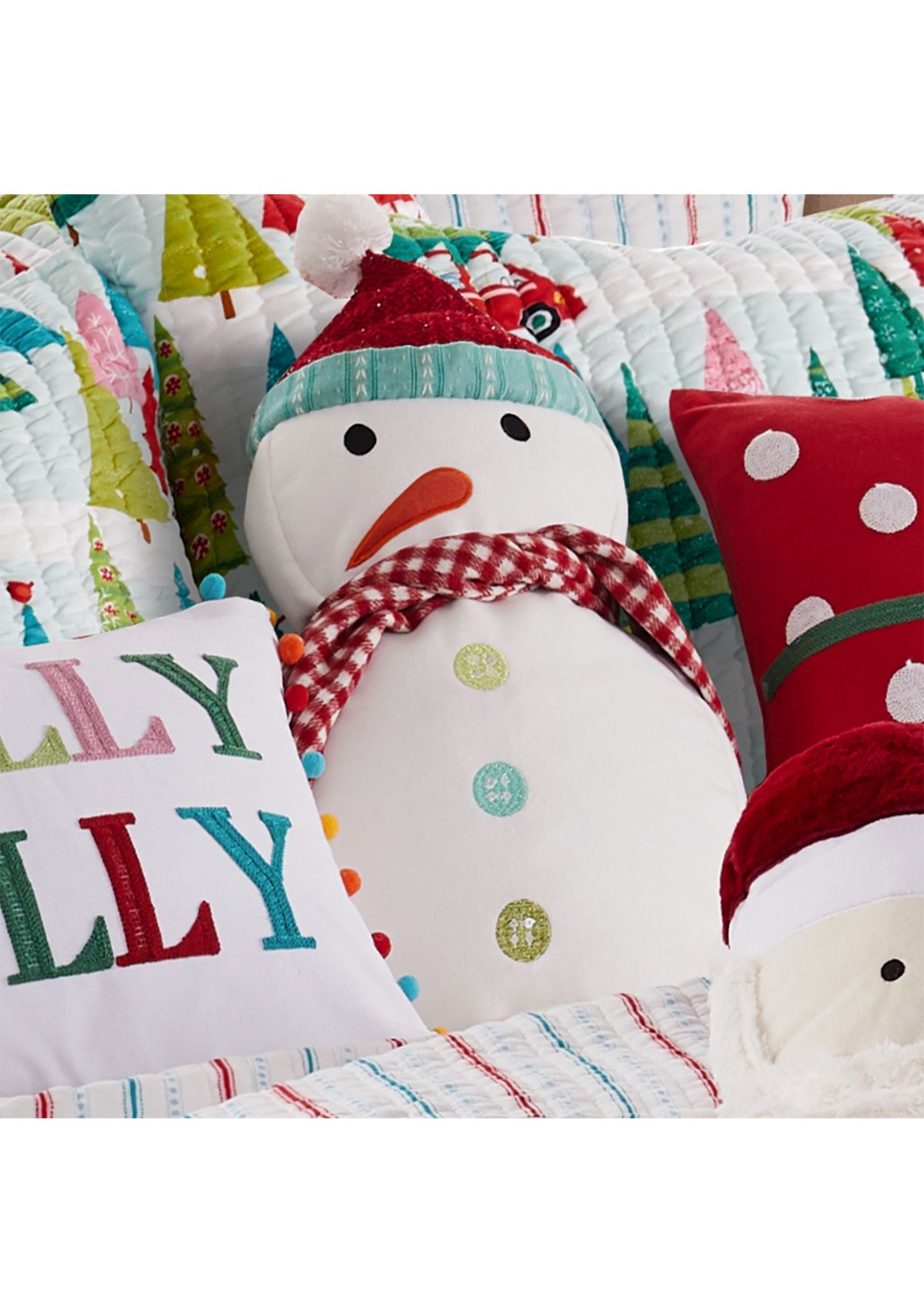 Holly Jolly Figural Snowman Pillow