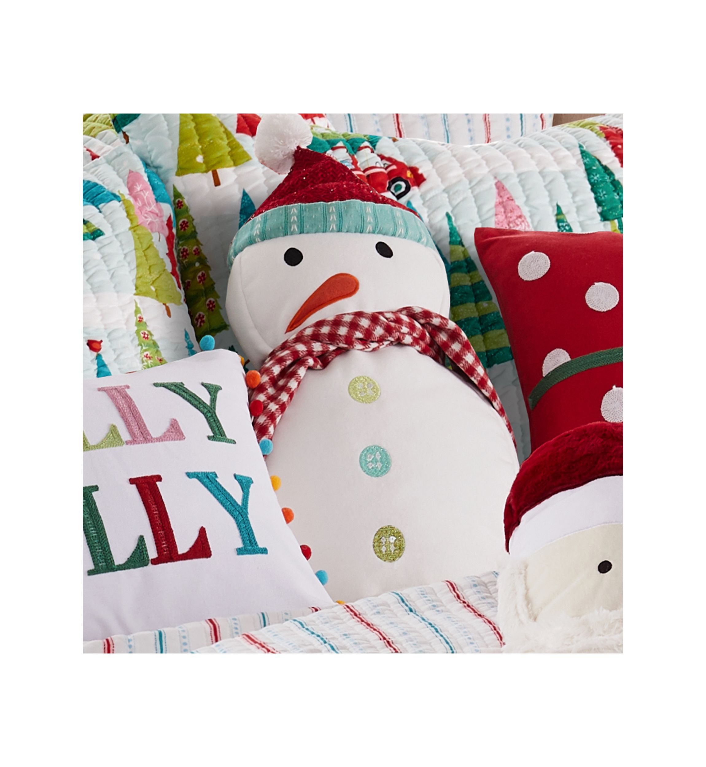 Holly Jolly Figural Snowman Pillow