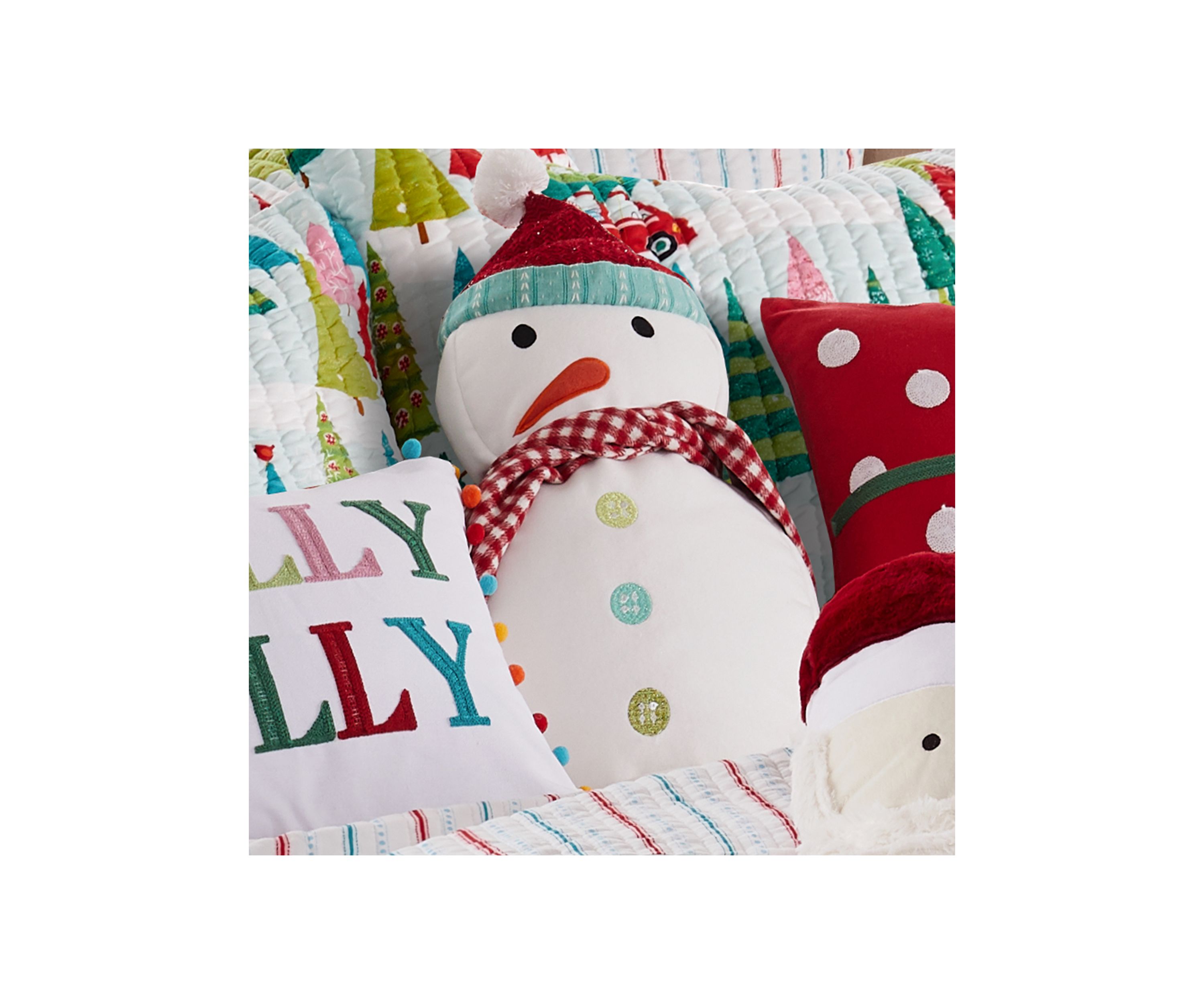 Holly Jolly Figural Snowman Pillow
